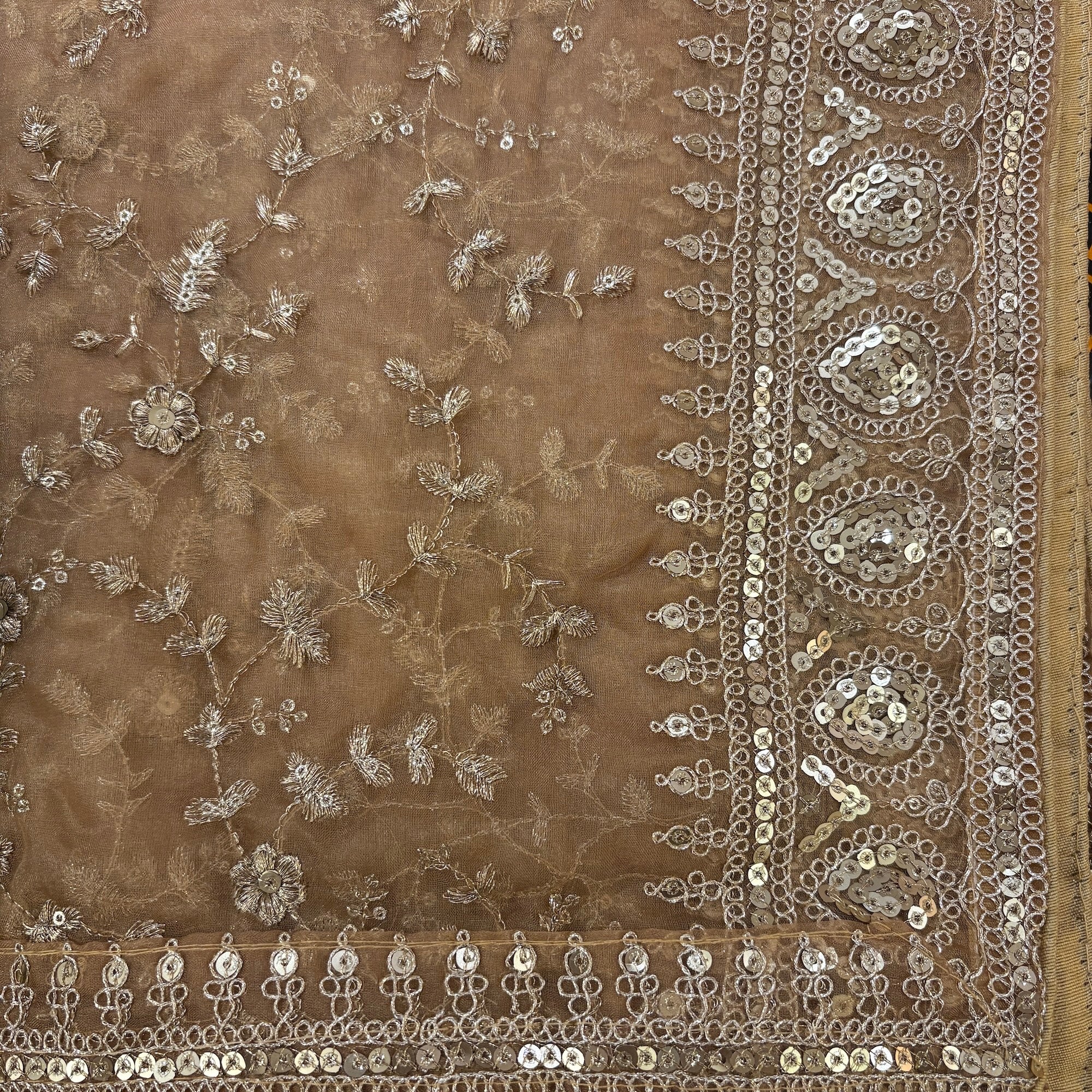 Organza Dupatta with Floral Embroidery-Many Colors - Vintage India NYC