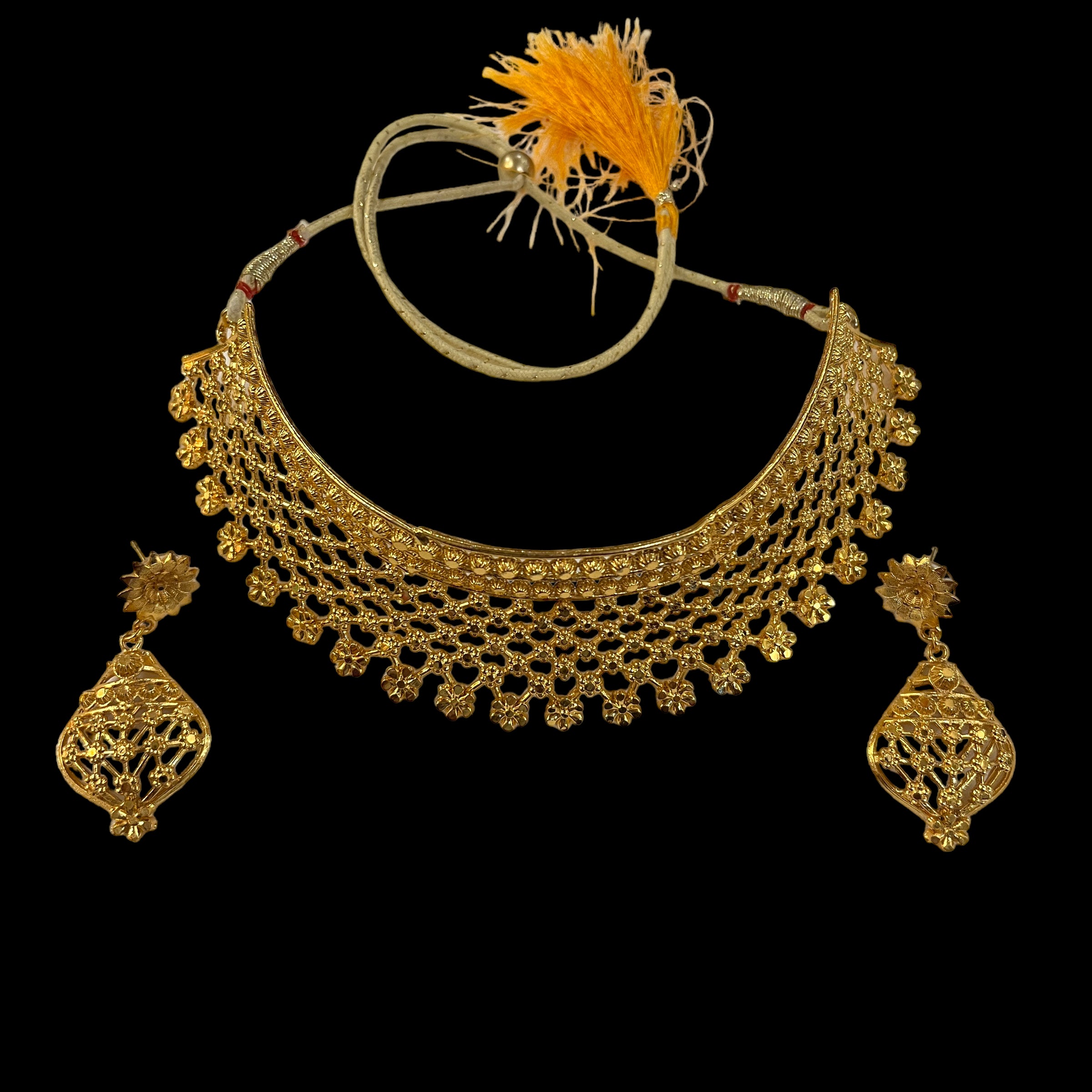 Gold Plated Earrings Choker Set 2 - Vintage India NYC