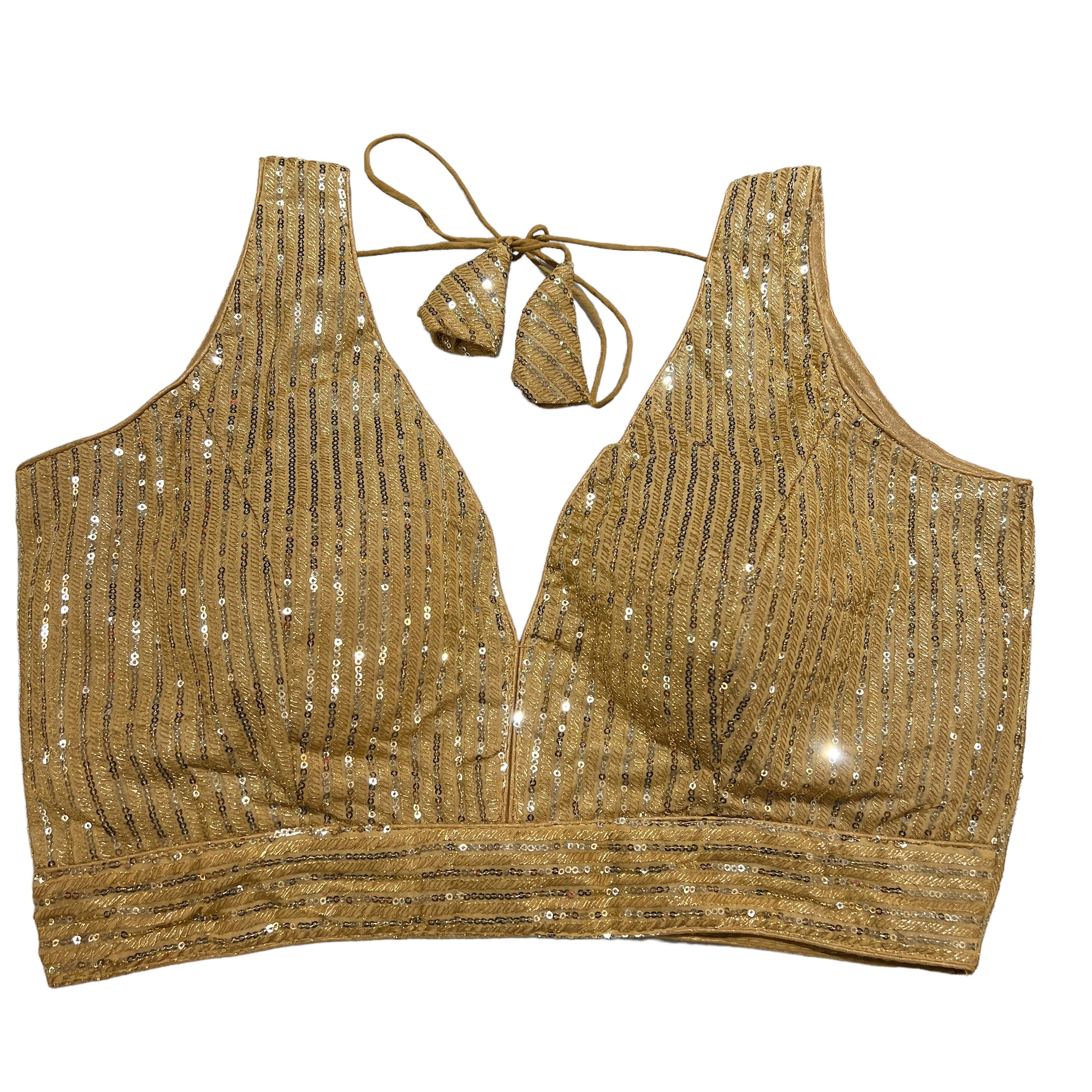 Q Gold Sequin V Neck Choli Blouse - Vintage India NYC