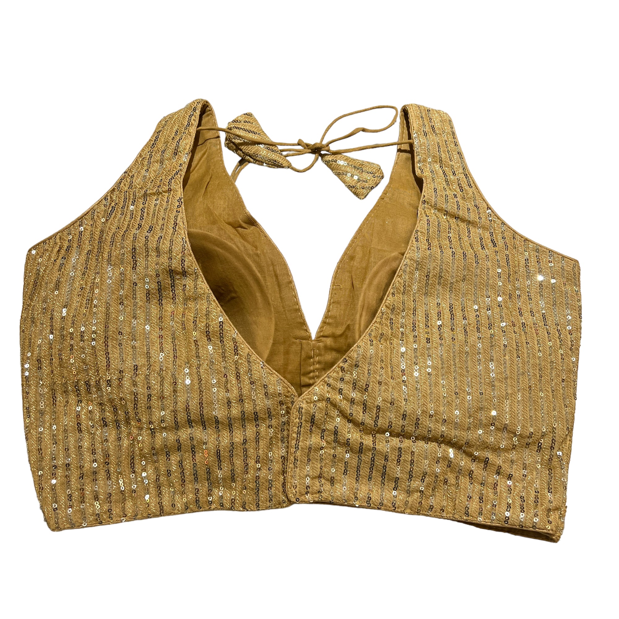 Q Gold Sequin V Neck Choli Blouse - Vintage India NYC