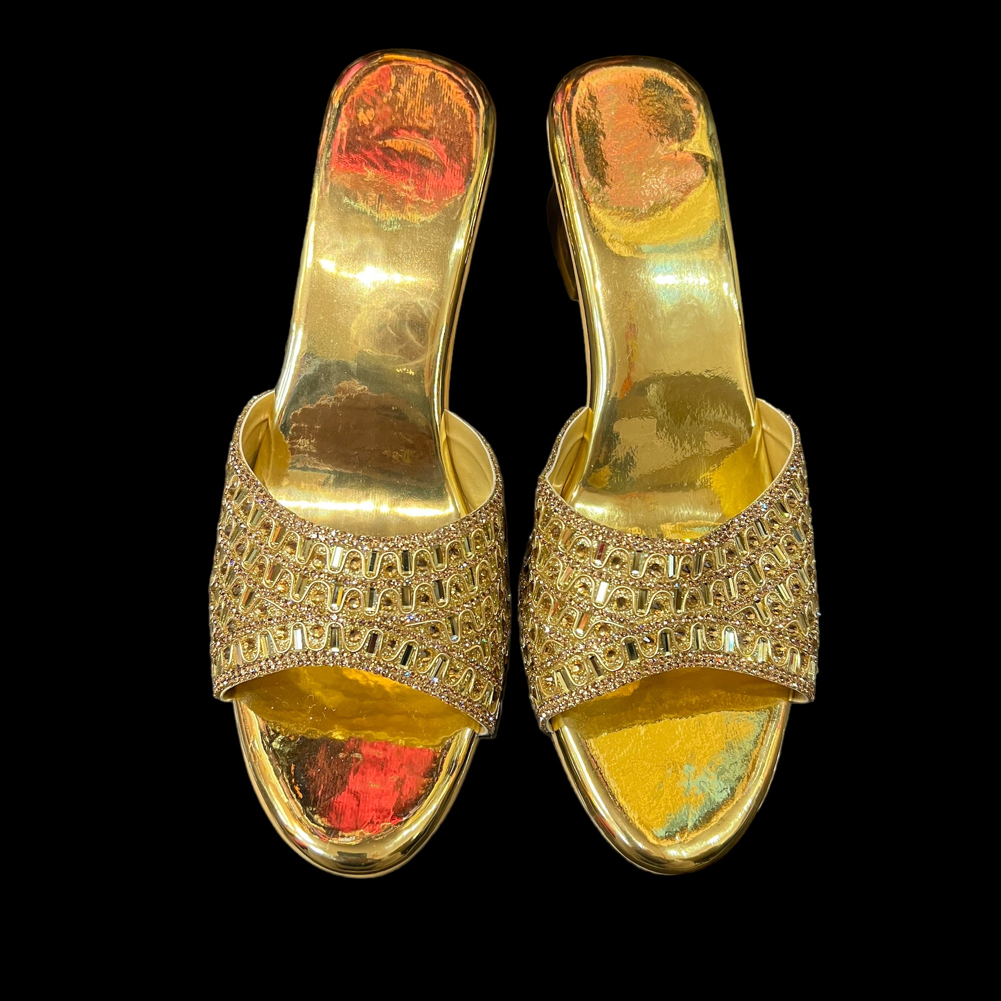 DT Gold Slide Block Heel Sandals - Vintage India NYC