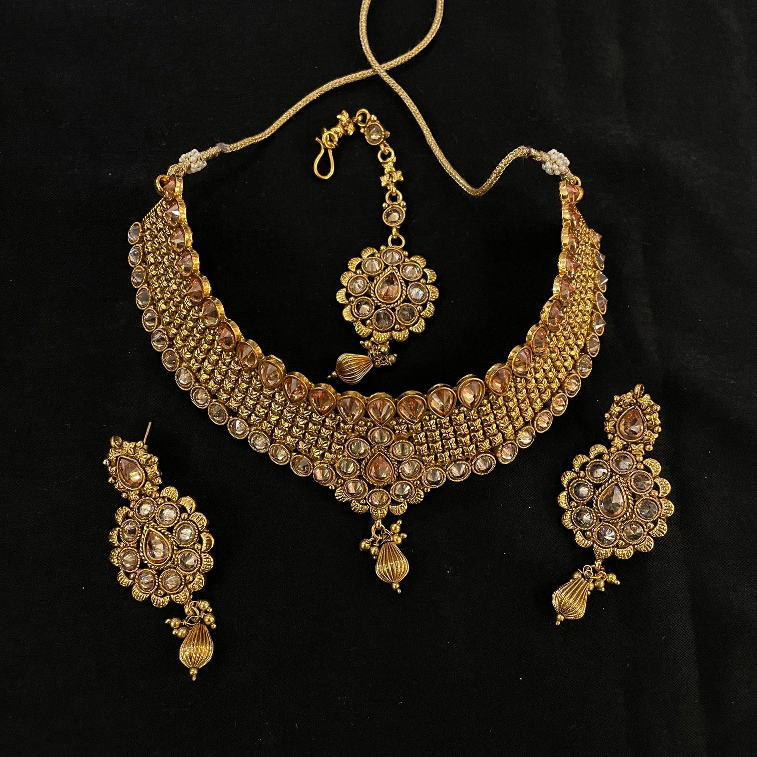 Gold Teardrop Flower Choker Set - Vintage India NYC