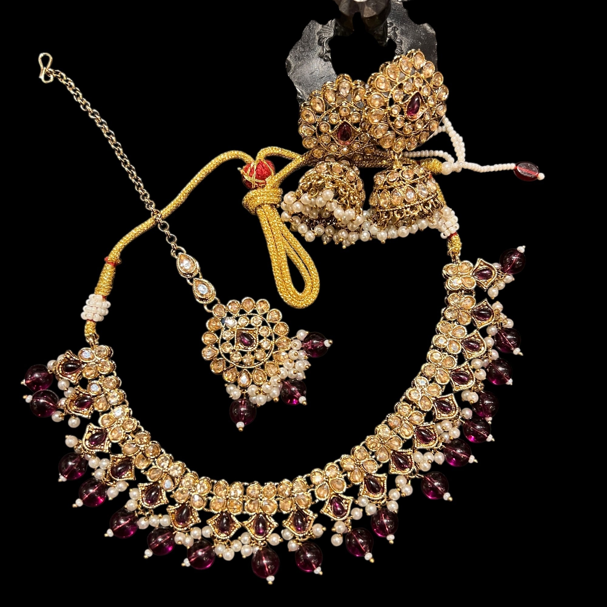 Polki Jhumka Necklace Sets-Colors