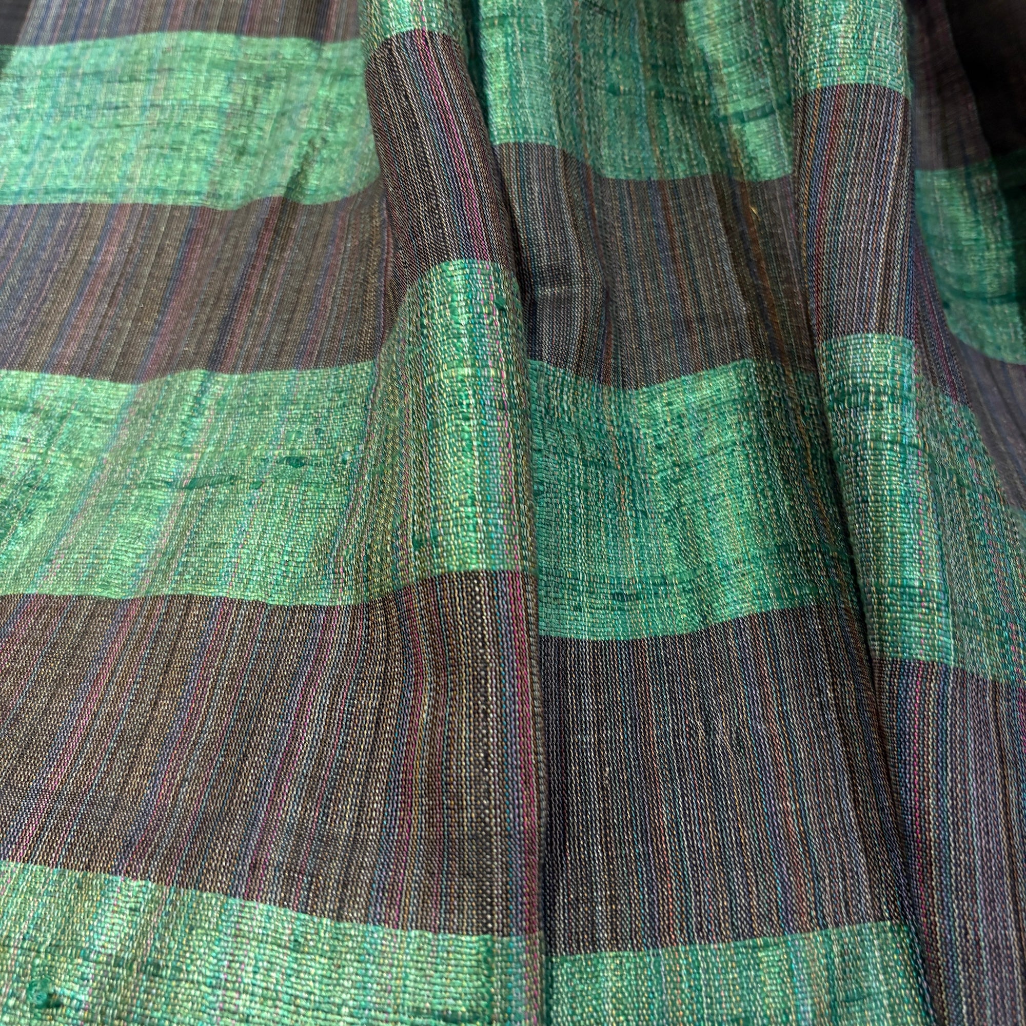 Black & Green Tussar Handwoven Dupatta - Vintage India NYC