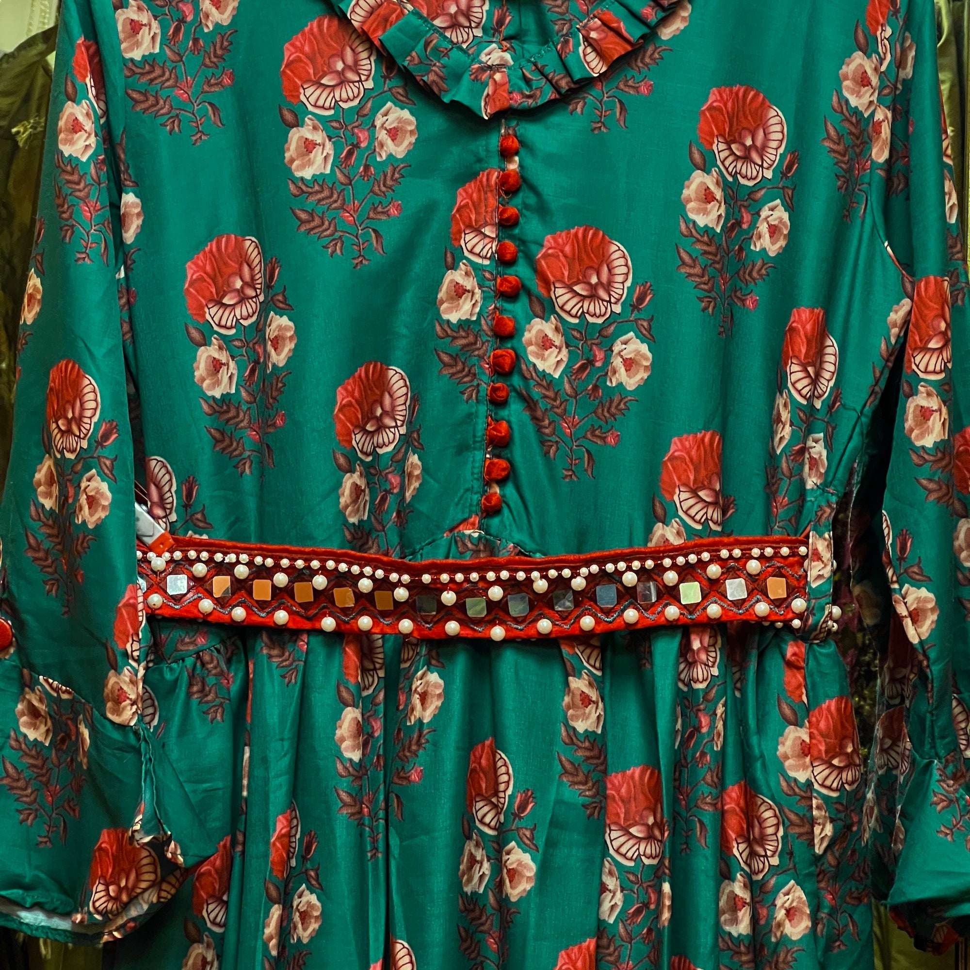 Green Floral Anarkali Gown - Vintage India NYC