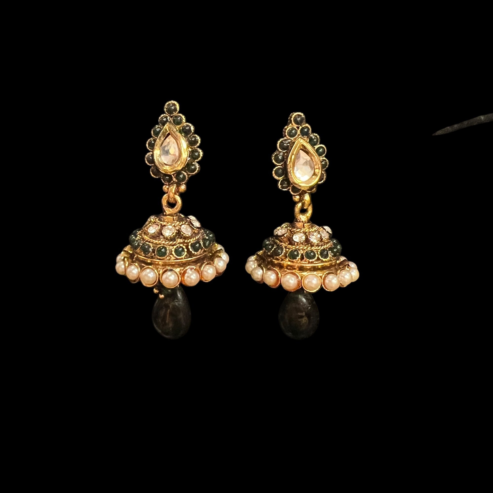 Green Jhumka Earrings - Vintage India NYC