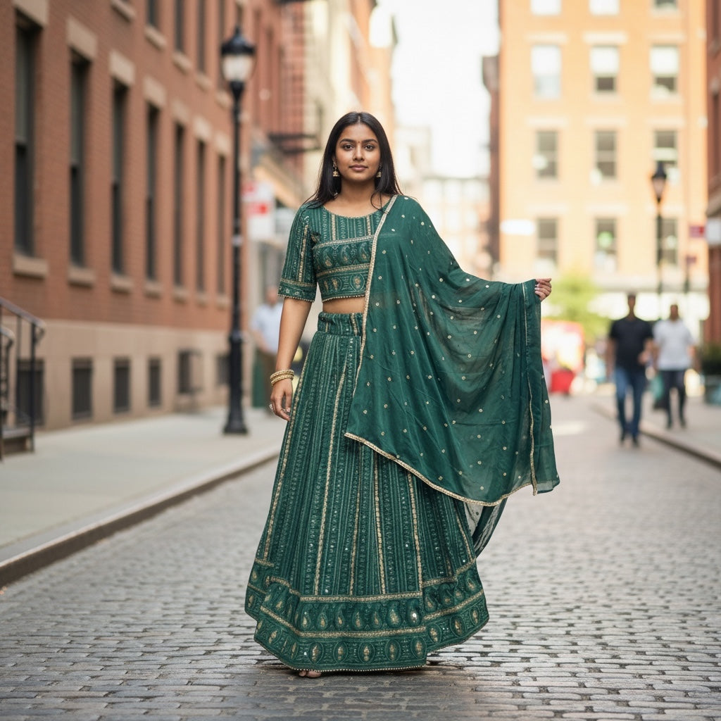 Green Lucknowi Lehenga Set Q