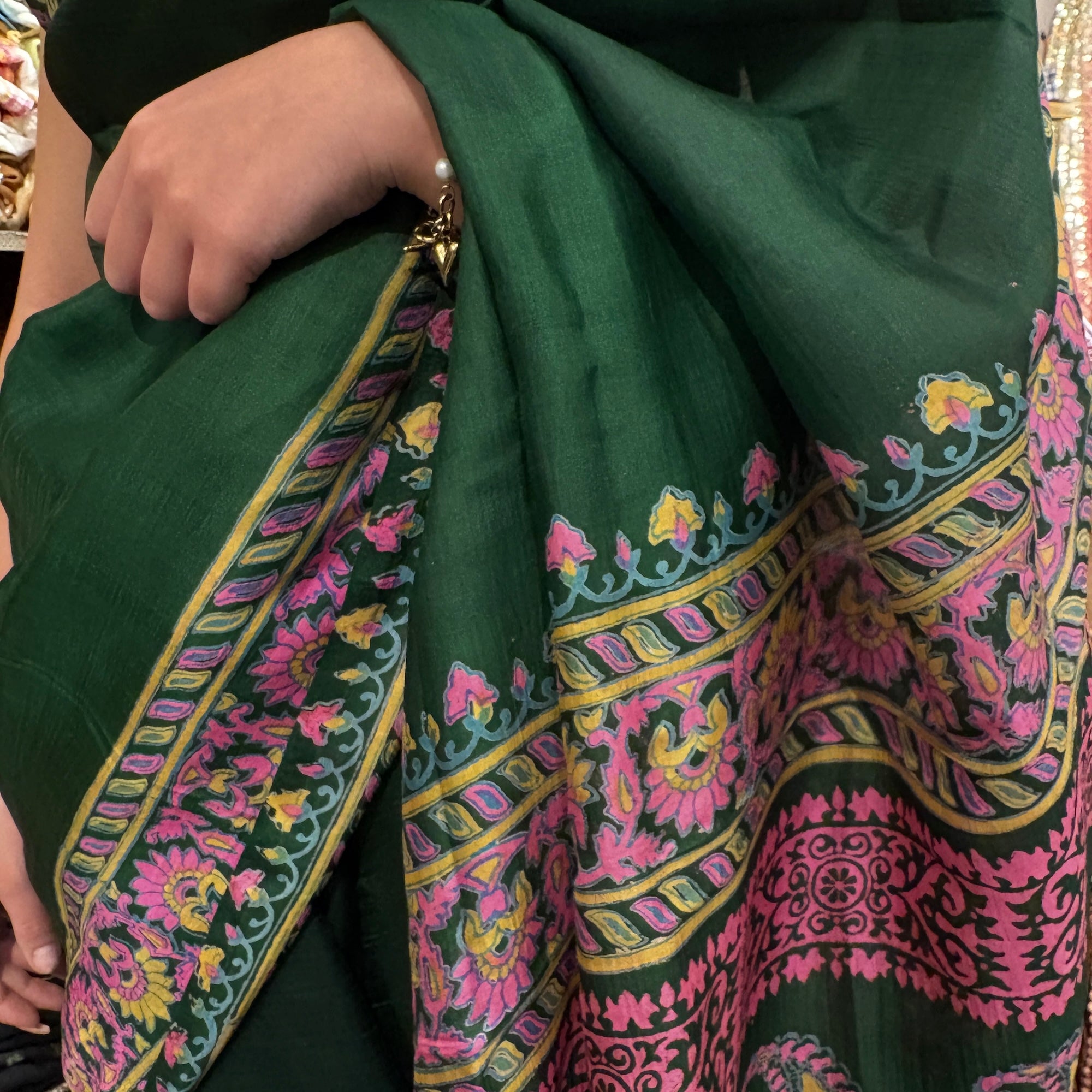Green & Pink Silk Saree - Vintage India NYC