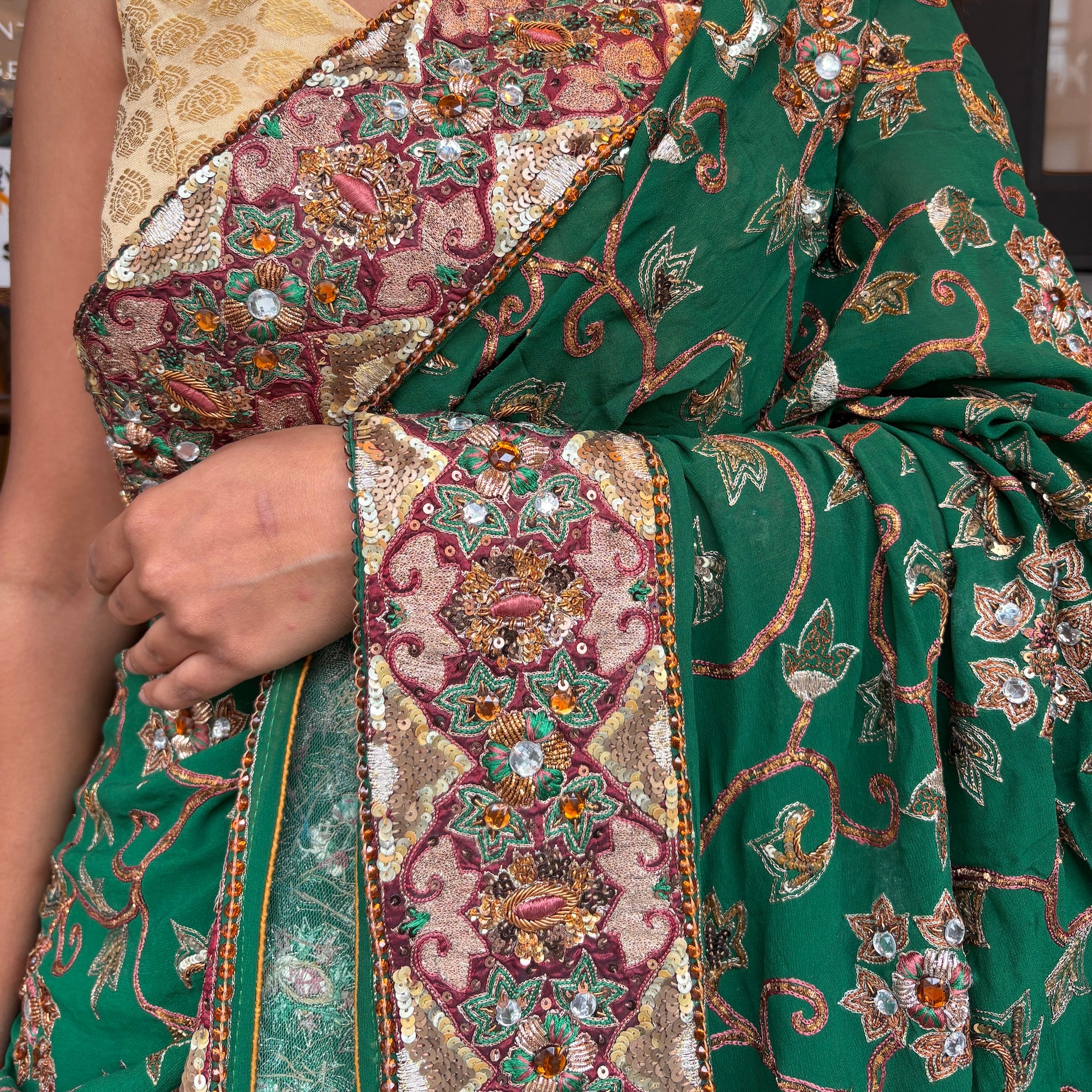 Green Heavy Work Saree 1001