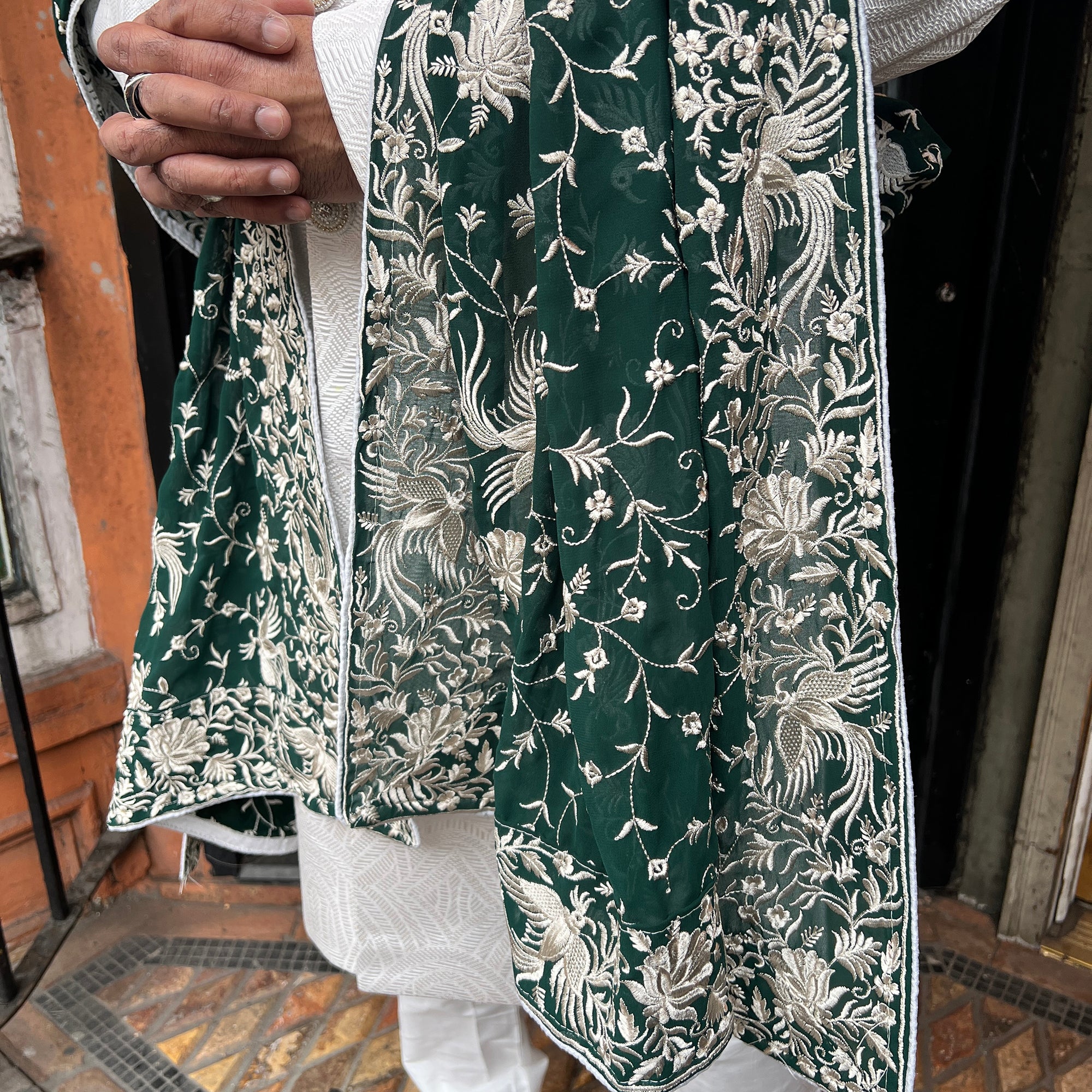 Mens White Embroidered Dupatta-2 Colors - Vintage India NYC