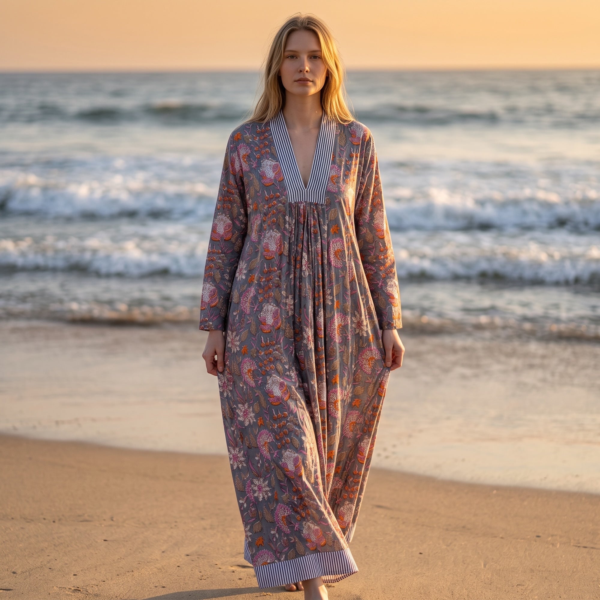 Blockprint Long Kaftan Dress-pattern choices