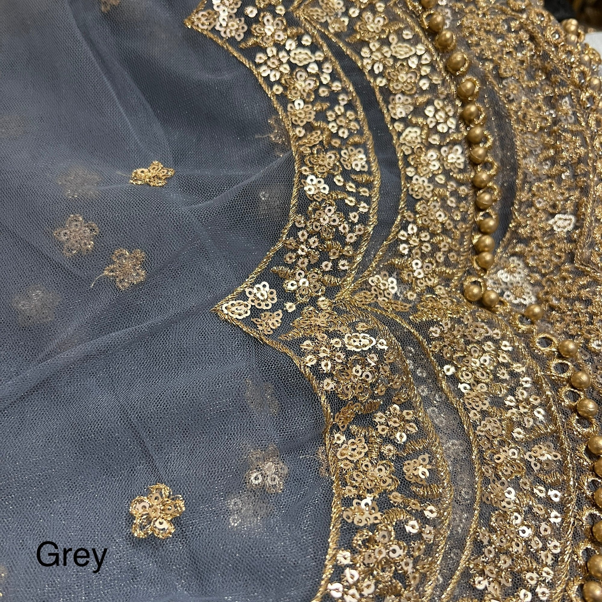 DT Gold Scallop Embroidered Dupatta - Vintage India NYC