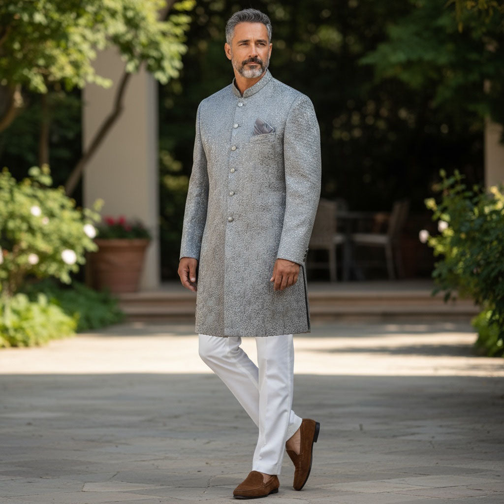 Oyster Grey Pastel Sherwani