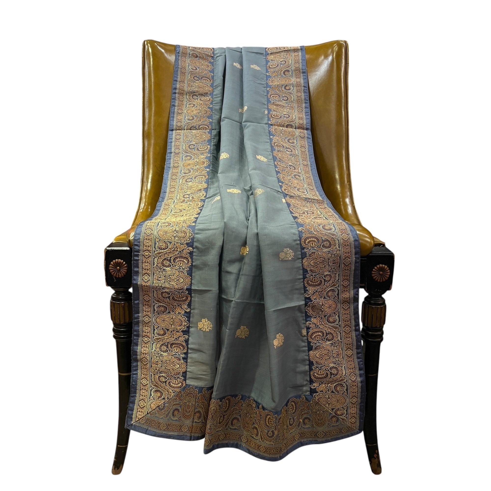 Grey Silk Silver Brocade Dupatta