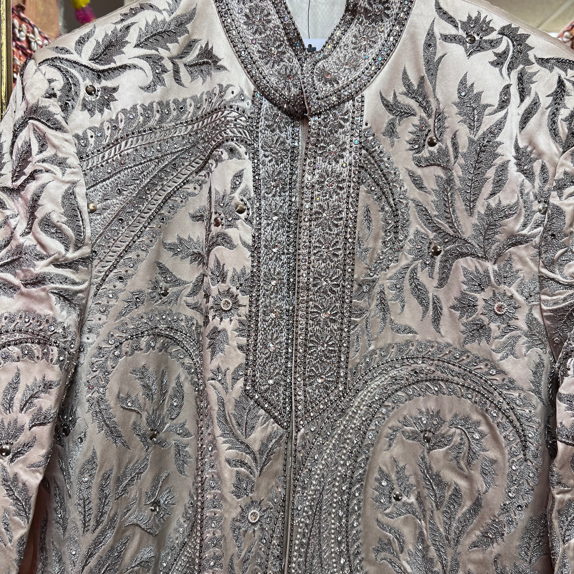 Heavy Embroidered Cream Sherwani-Size 42