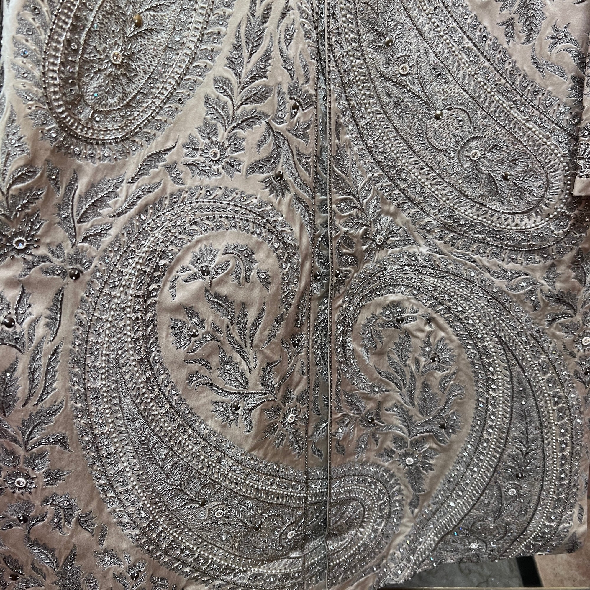 Heavy Embroidered Cream Sherwani-Size 42