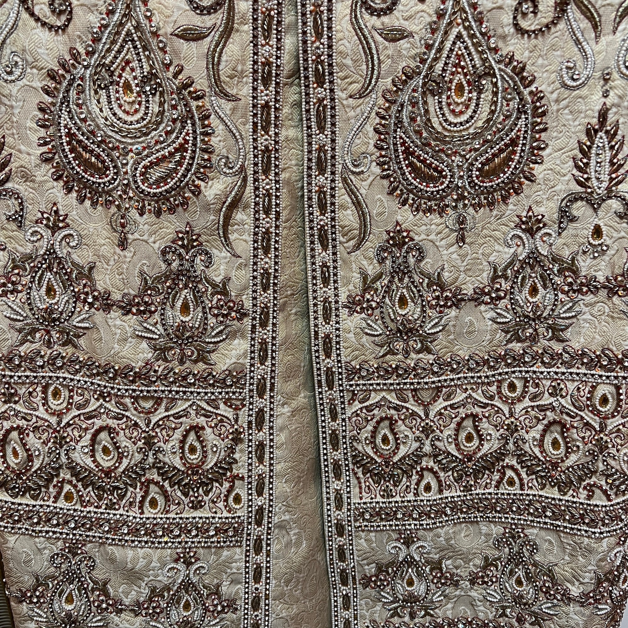 Heavywork Cream Sherwani - Vintage India NYC