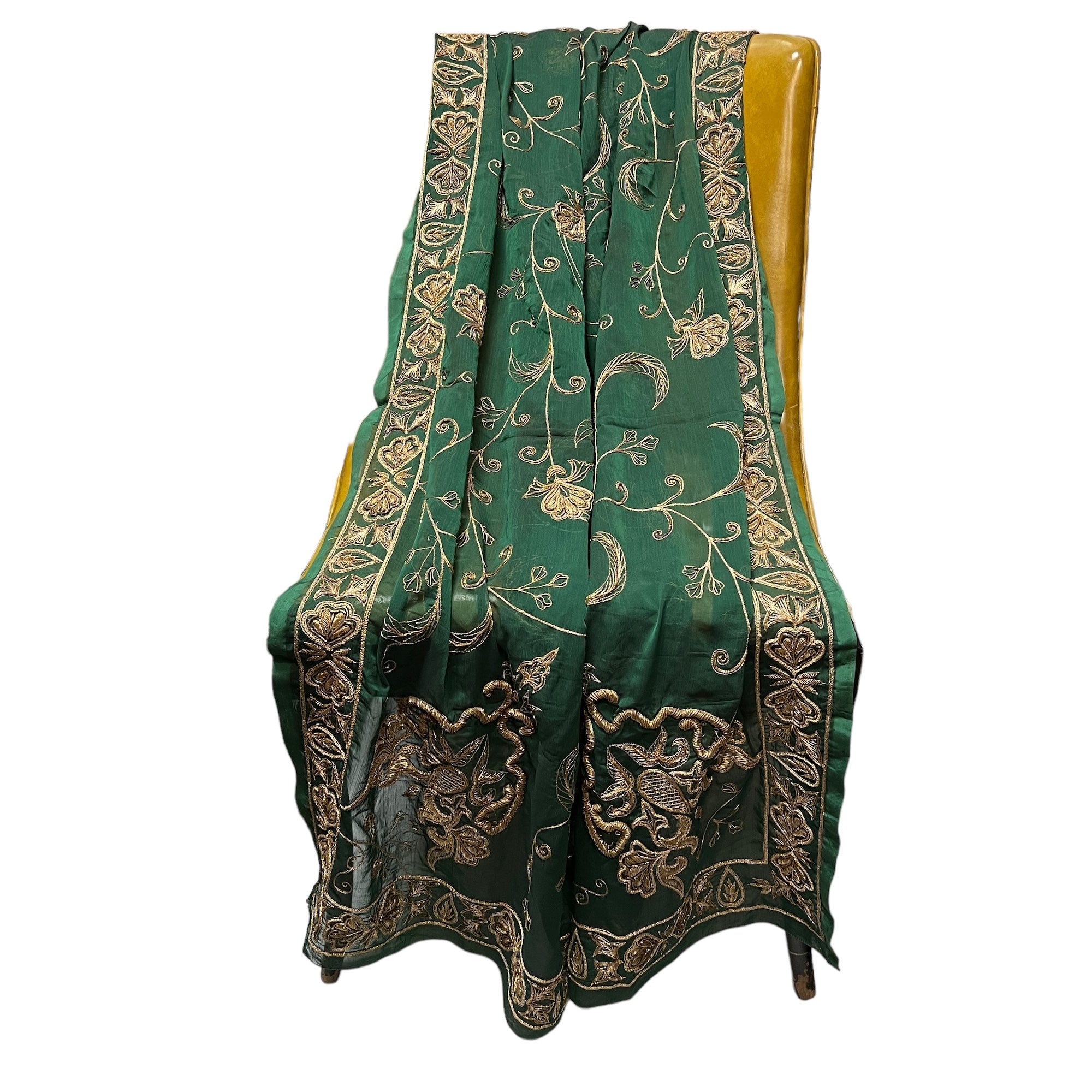 Dark Green Zardosi Heavy Work Dupatta - Vintage India NYC