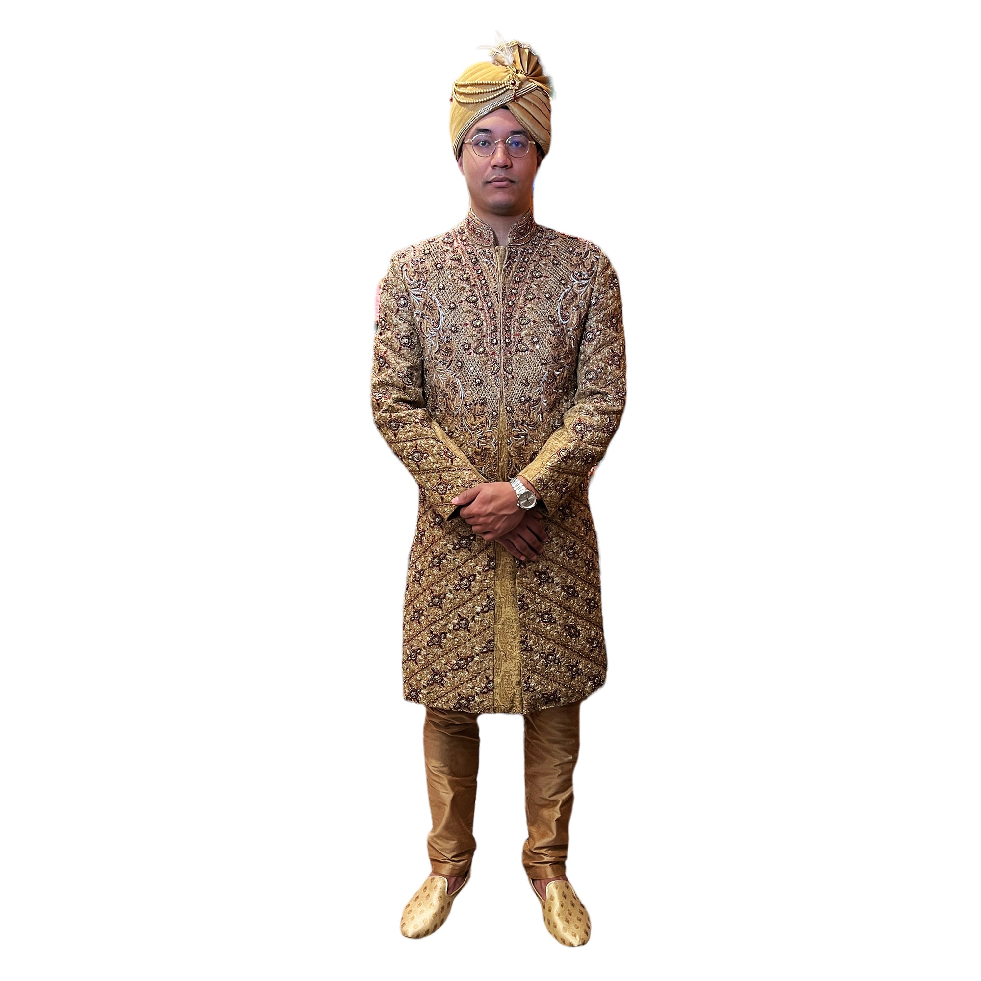 Heavywork Gold Sherwani - Vintage India NYC