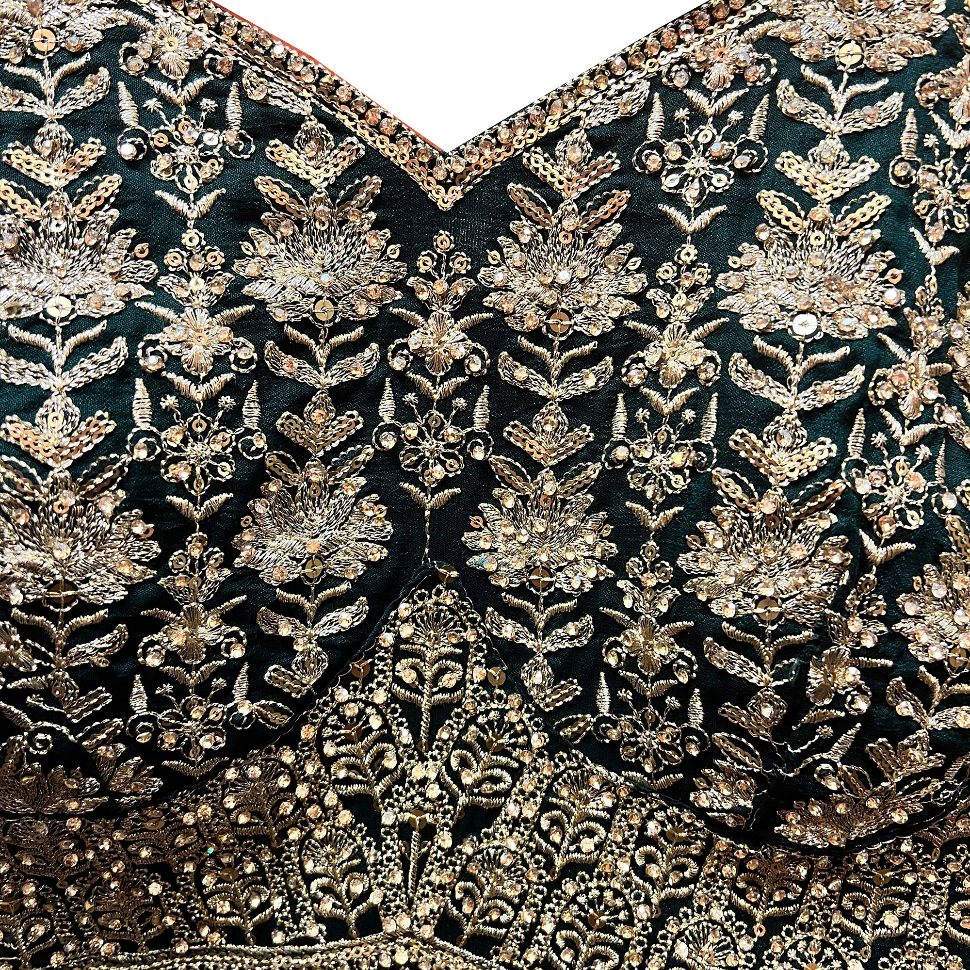 Forest Georgette with Zari & White Stones - Vintage India NYC