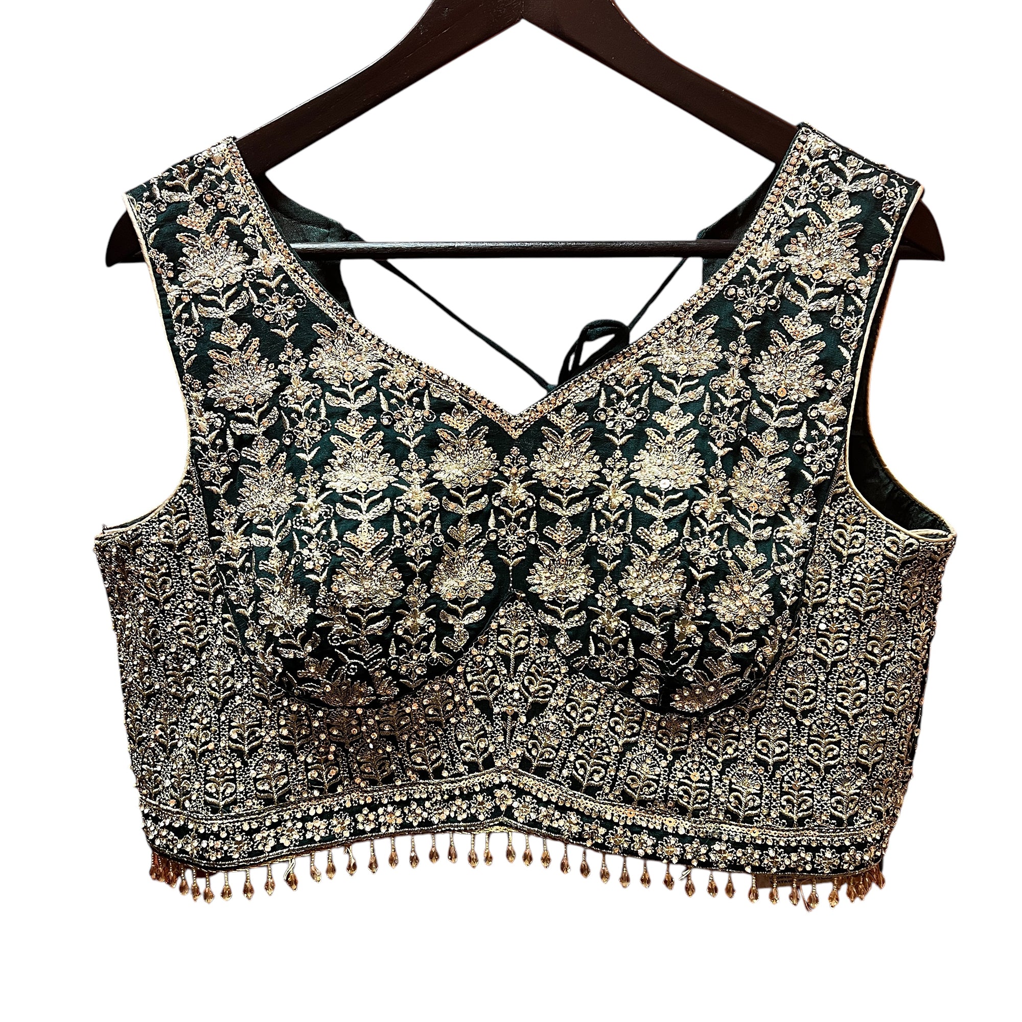 Forest Georgette with Zari & White Stones - Vintage India NYC