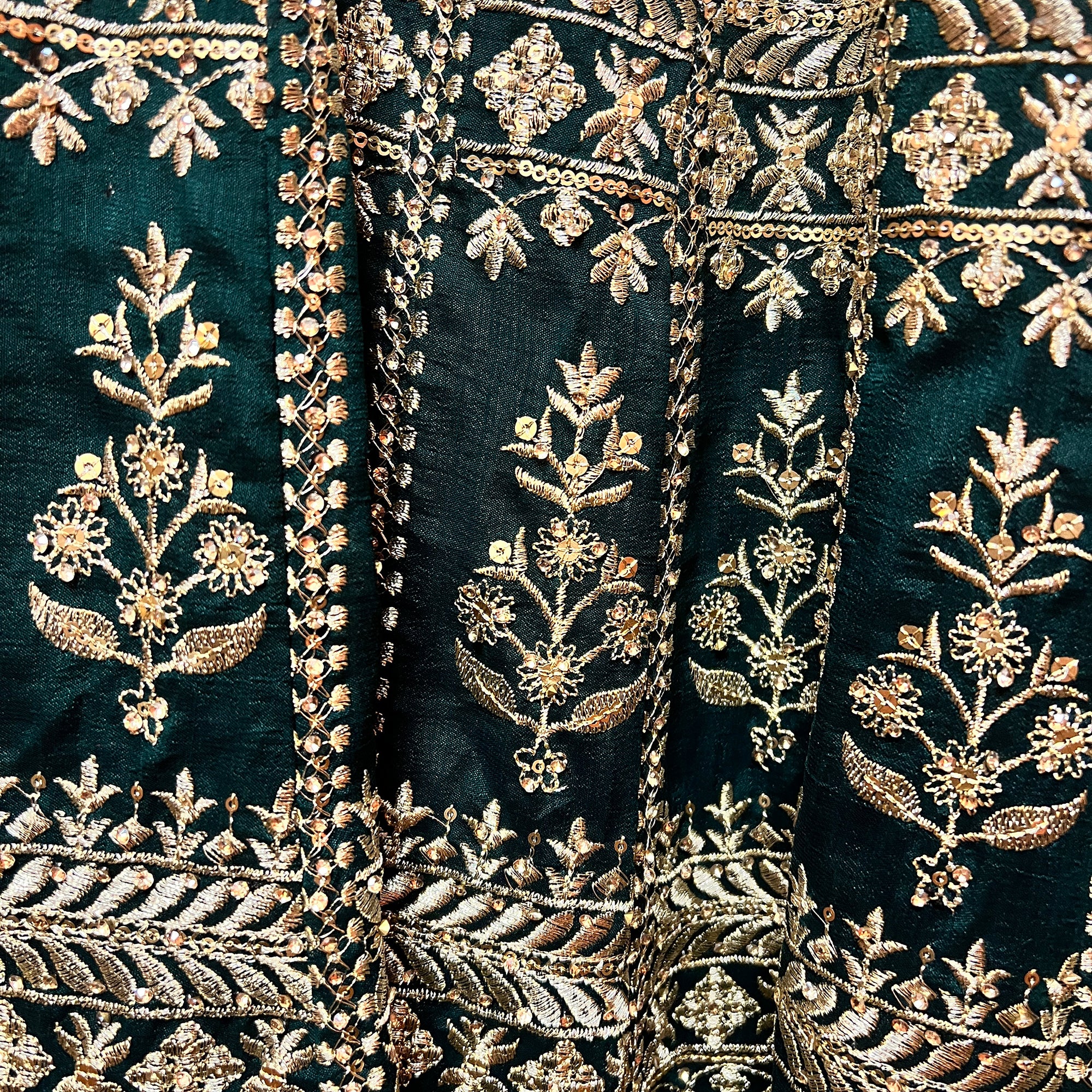 Forest Georgette with Zari & White Stones - Vintage India NYC