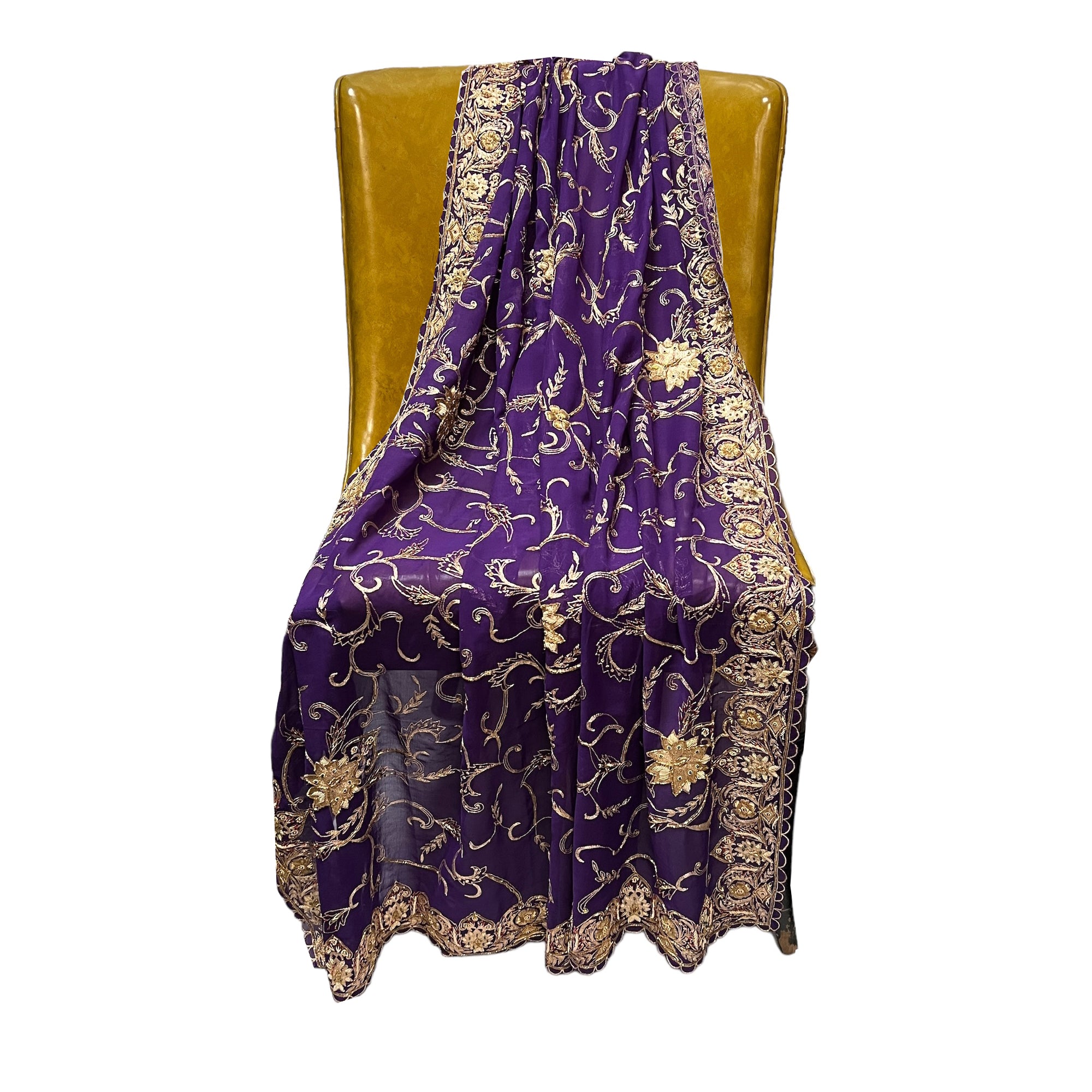 Purple  Heavy Work Dupatta - Vintage India NYC