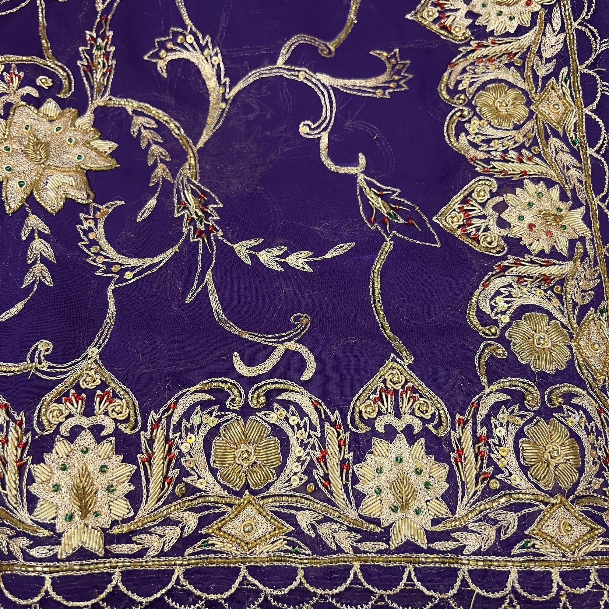 Purple  Heavy Work Dupatta - Vintage India NYC