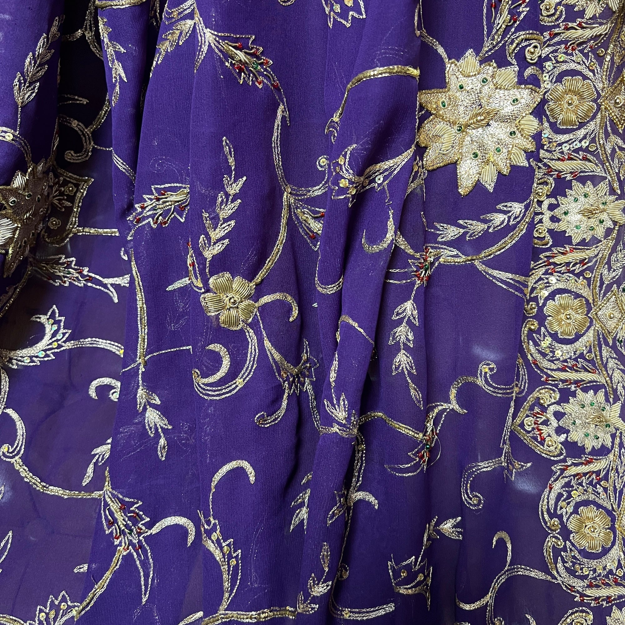 Purple  Heavy Work Dupatta - Vintage India NYC