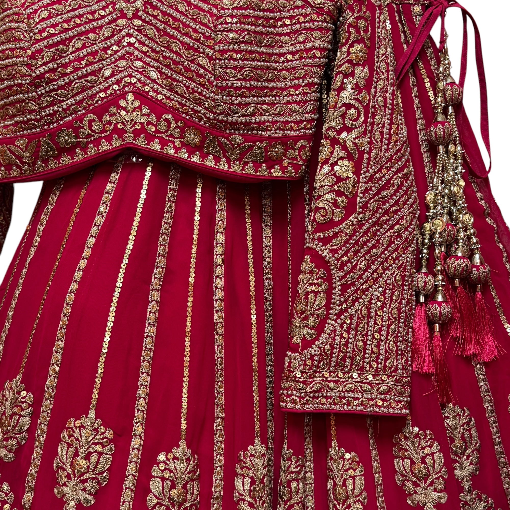 Heavy Rani Pink Lehenga Set w/ Long Sleeves - Vintage India NYC