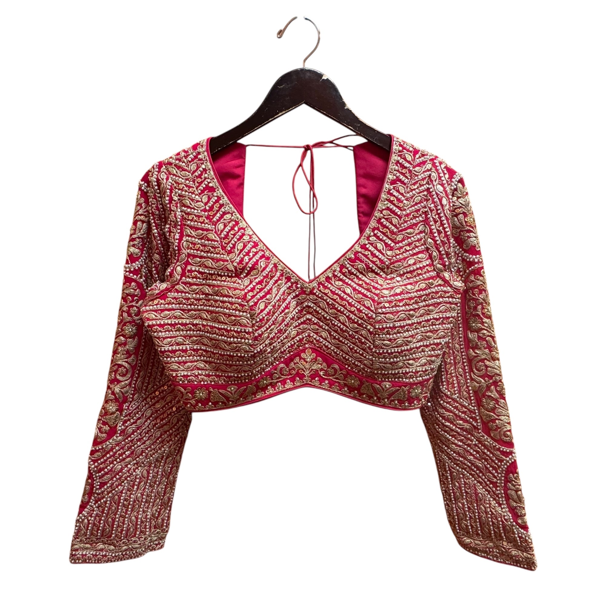 Heavy Rani Pink Lehenga Set w/ Long Sleeves - Vintage India NYC