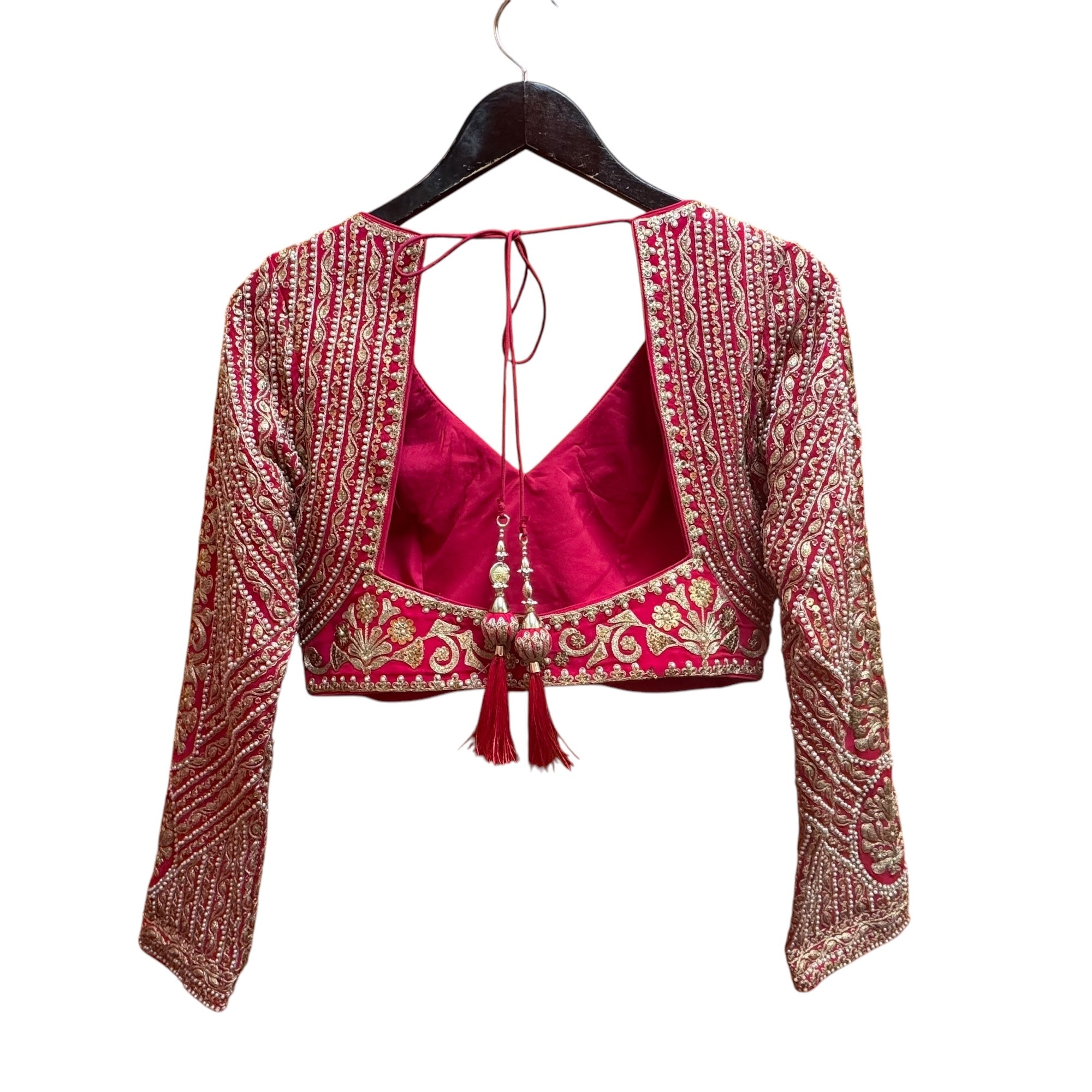 Heavy Rani Pink Lehenga Set w/ Long Sleeves - Vintage India NYC