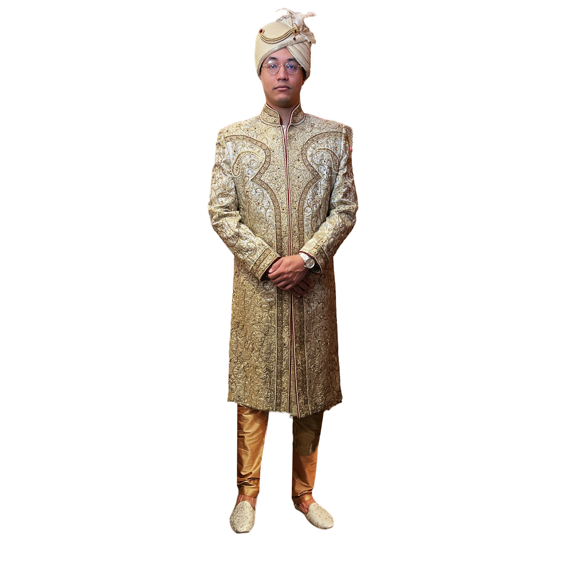 Heavywork Silver Gold Sherwani - Vintage India NYC