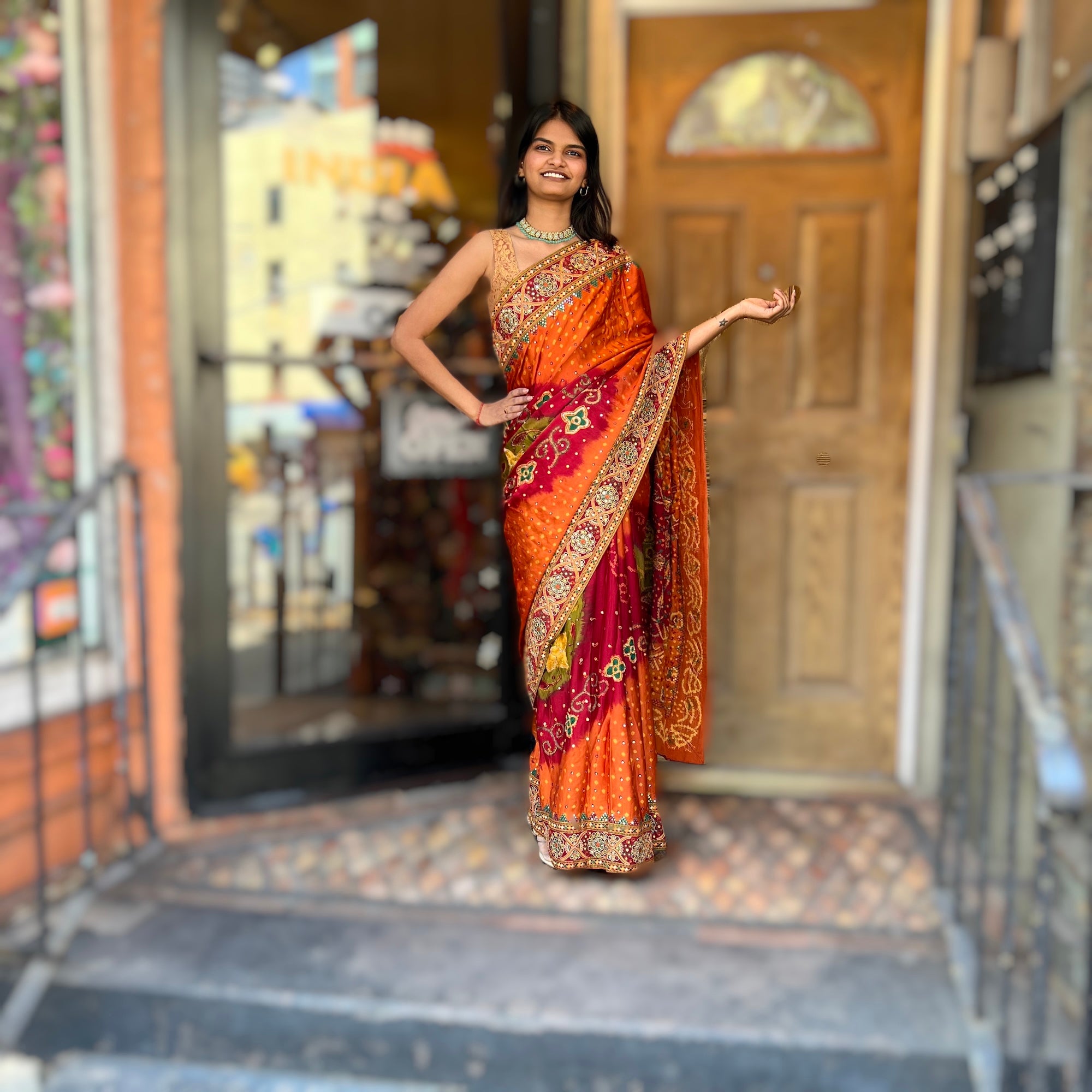 Heavy Work Bandhani Silk Saree