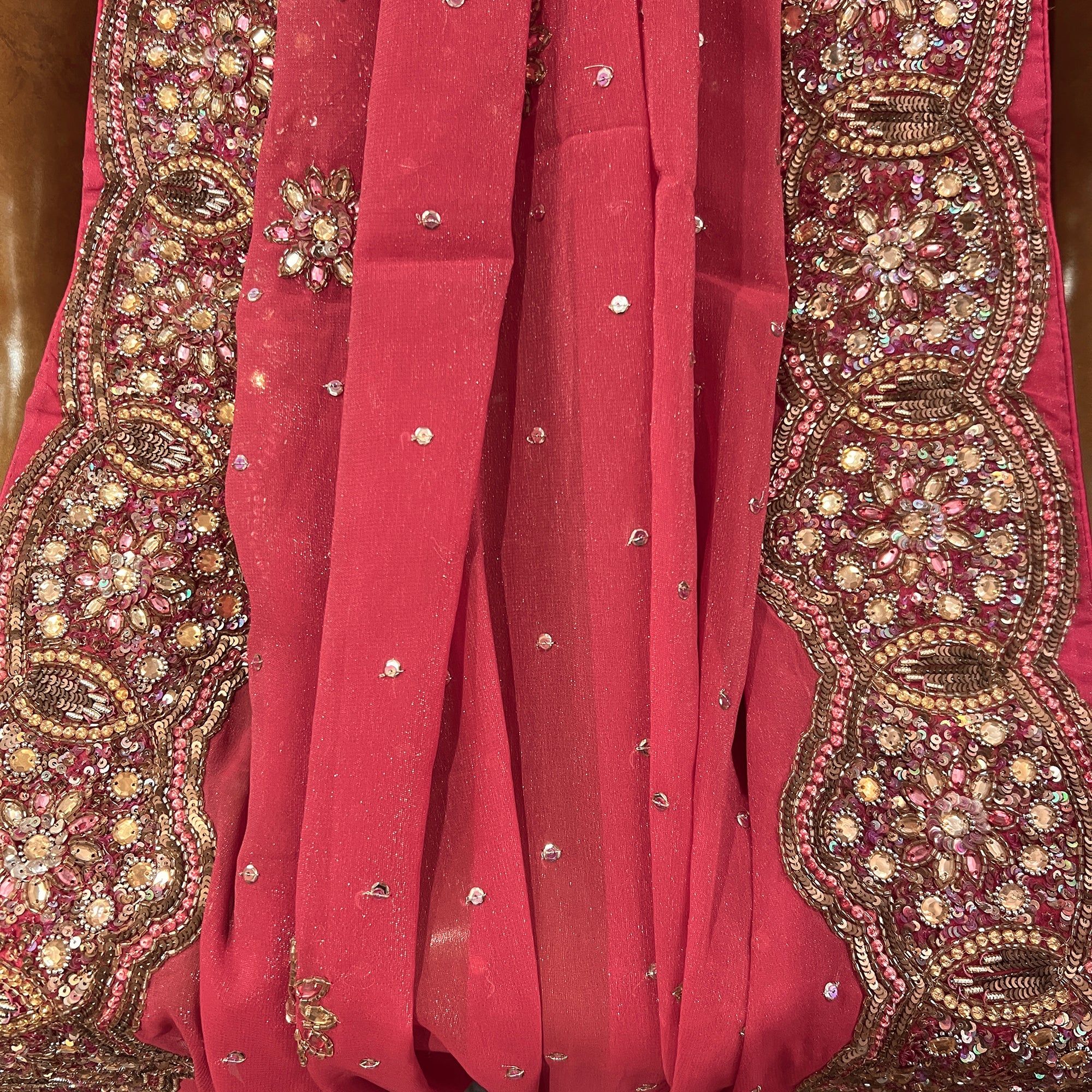 Lipstick Heavywork Dupatta Scarf - Vintage India NYC