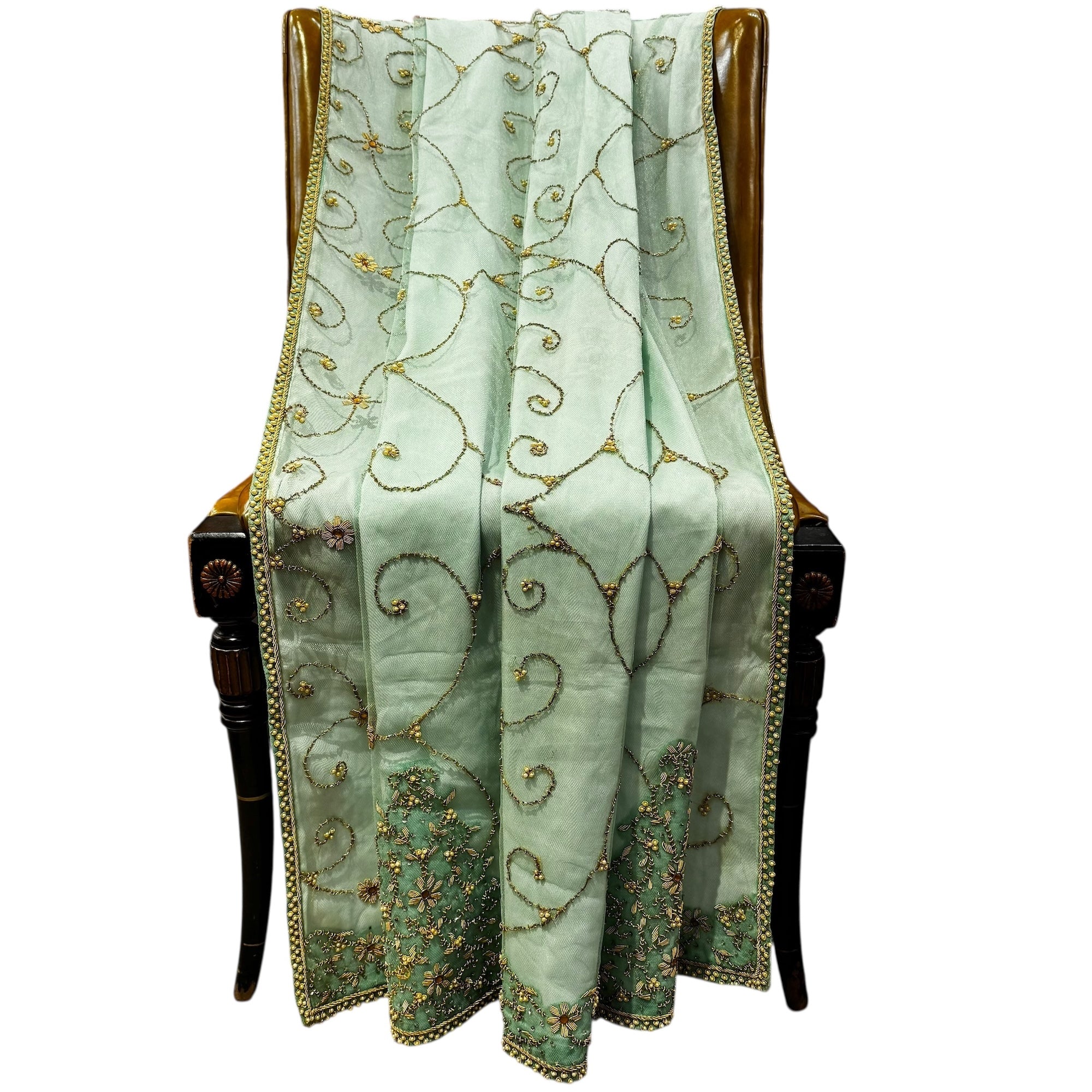 Mint Heavywork Dupatta Scarf - Vintage India NYC