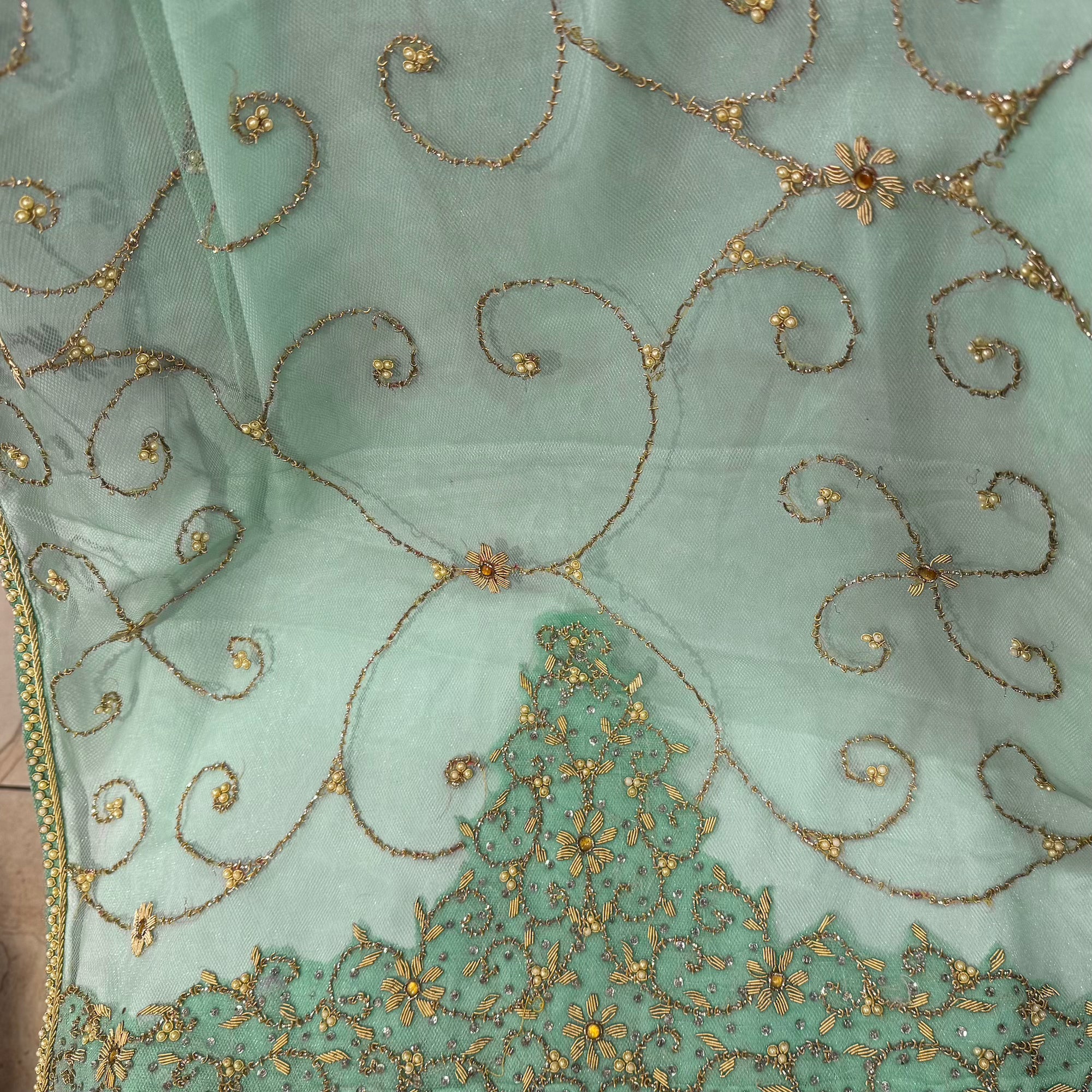 Mint Heavywork Dupatta Scarf - Vintage India NYC