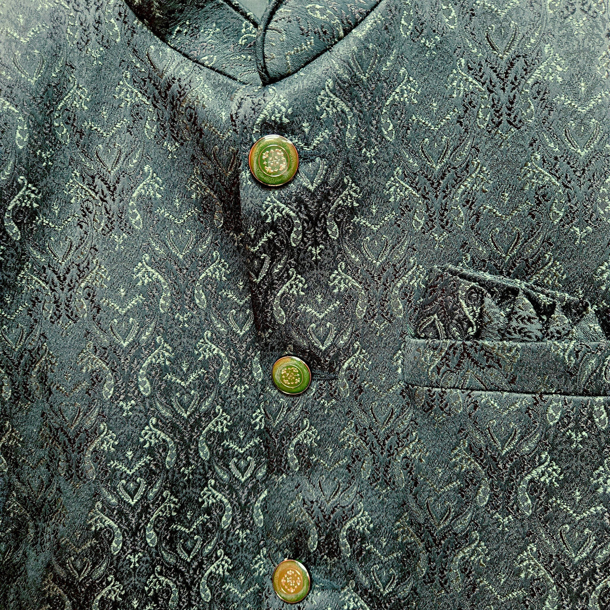 Hunter Green Jacquard Jodhpuri Jacket