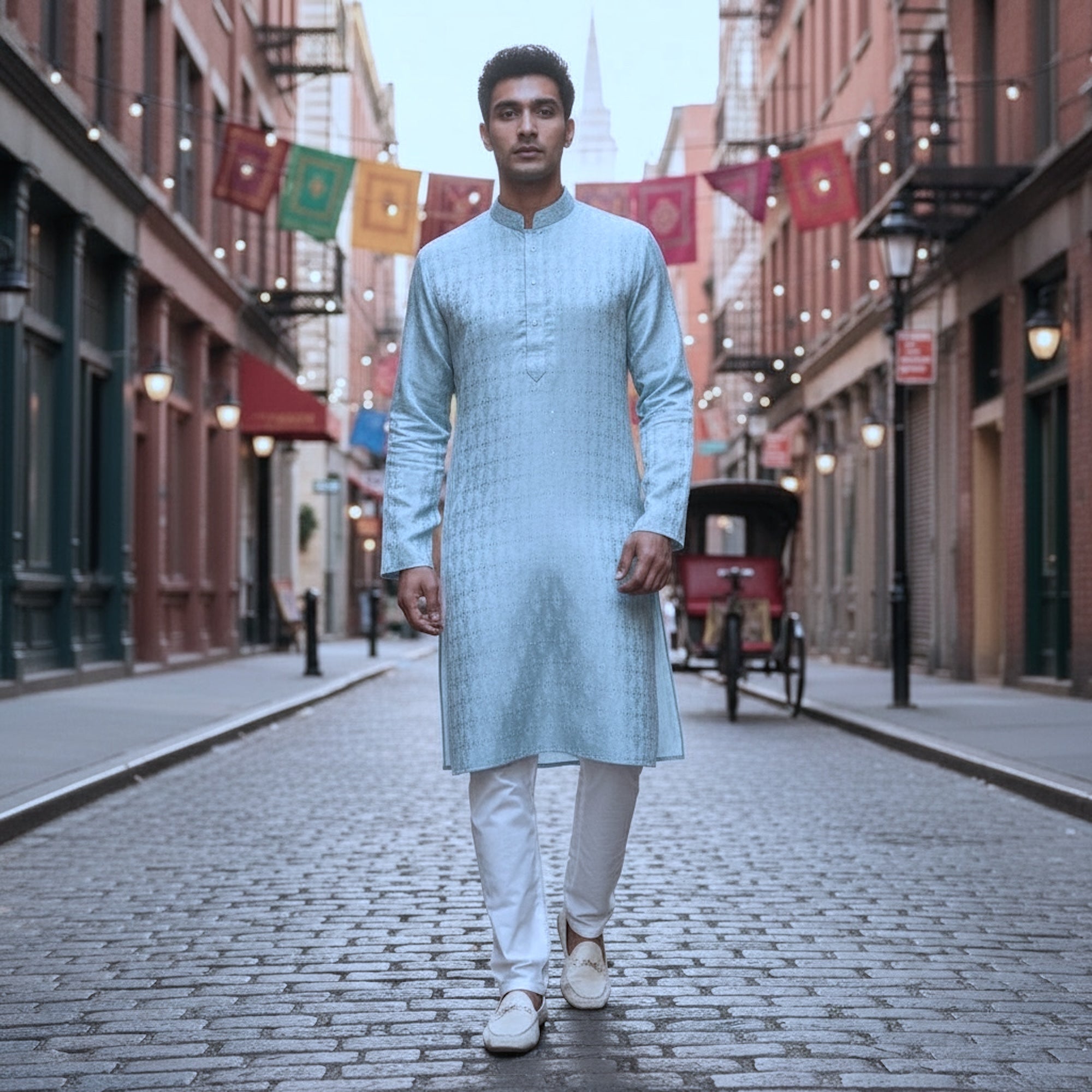 Ice Blue Streaming Kurta