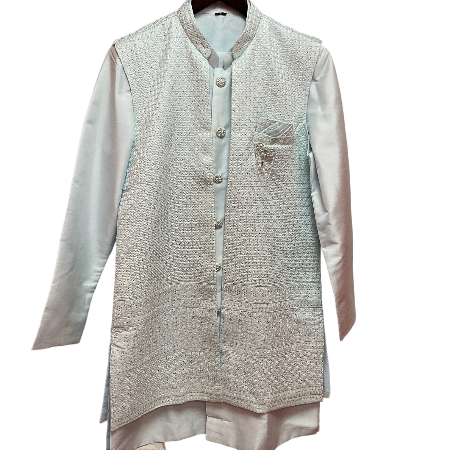 YD Ice Blue Sequin Vest Set - Vintage India NYC