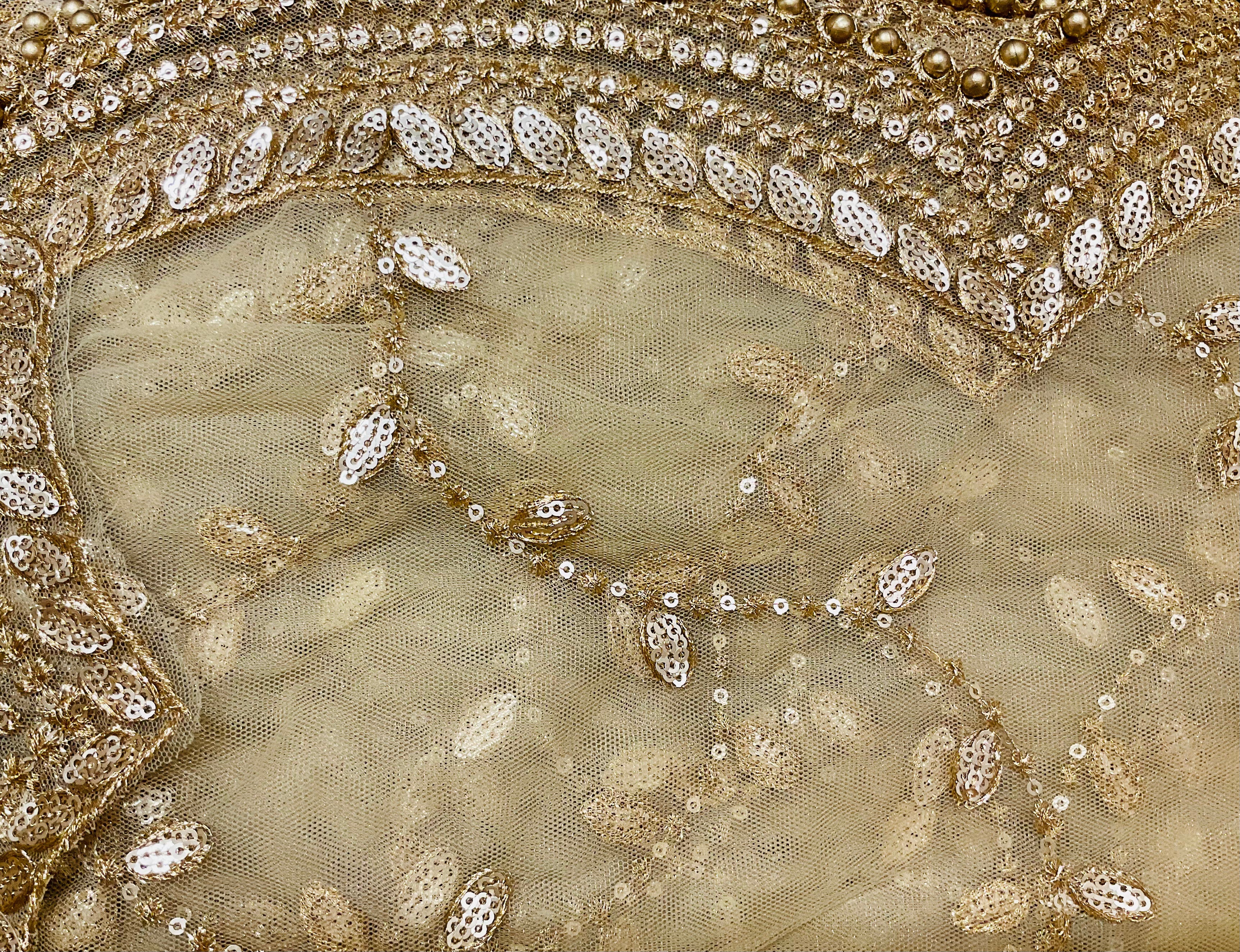 DT Gold Scallop Embroidered Dupatta - Vintage India NYC