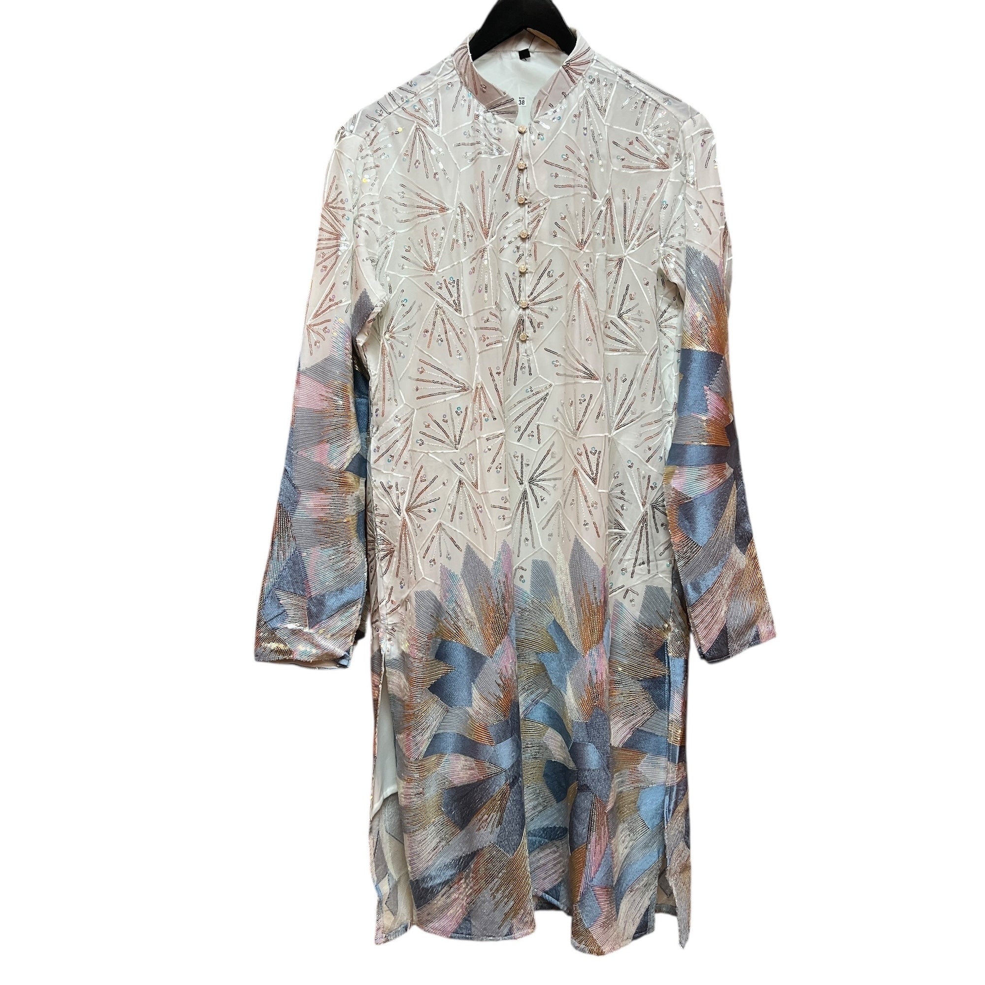 Ivory Ice Blue Heavy Sequin Kurta - Vintage India NYC