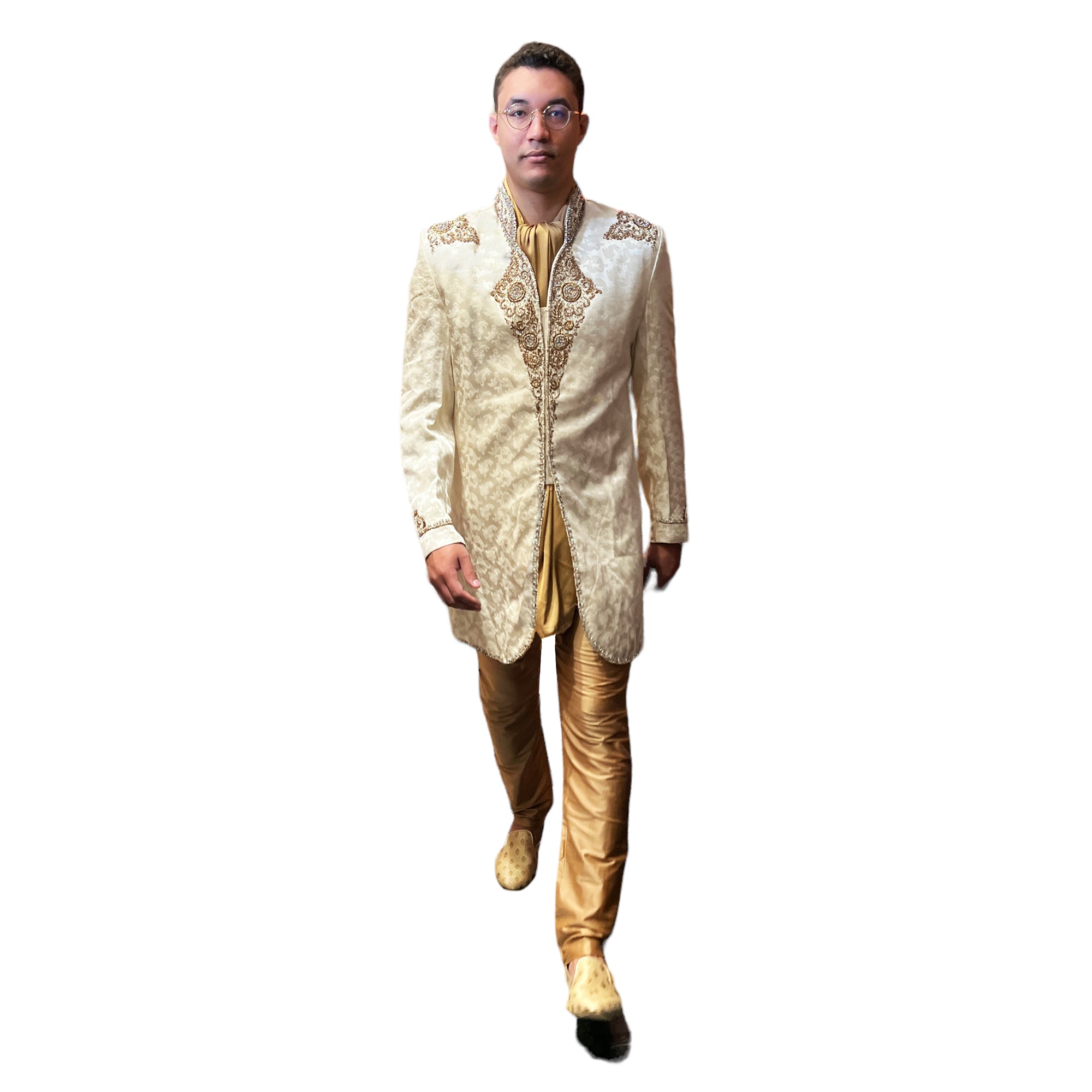 Ivory Satin Indowestern Sherwani - Vintage India NYC