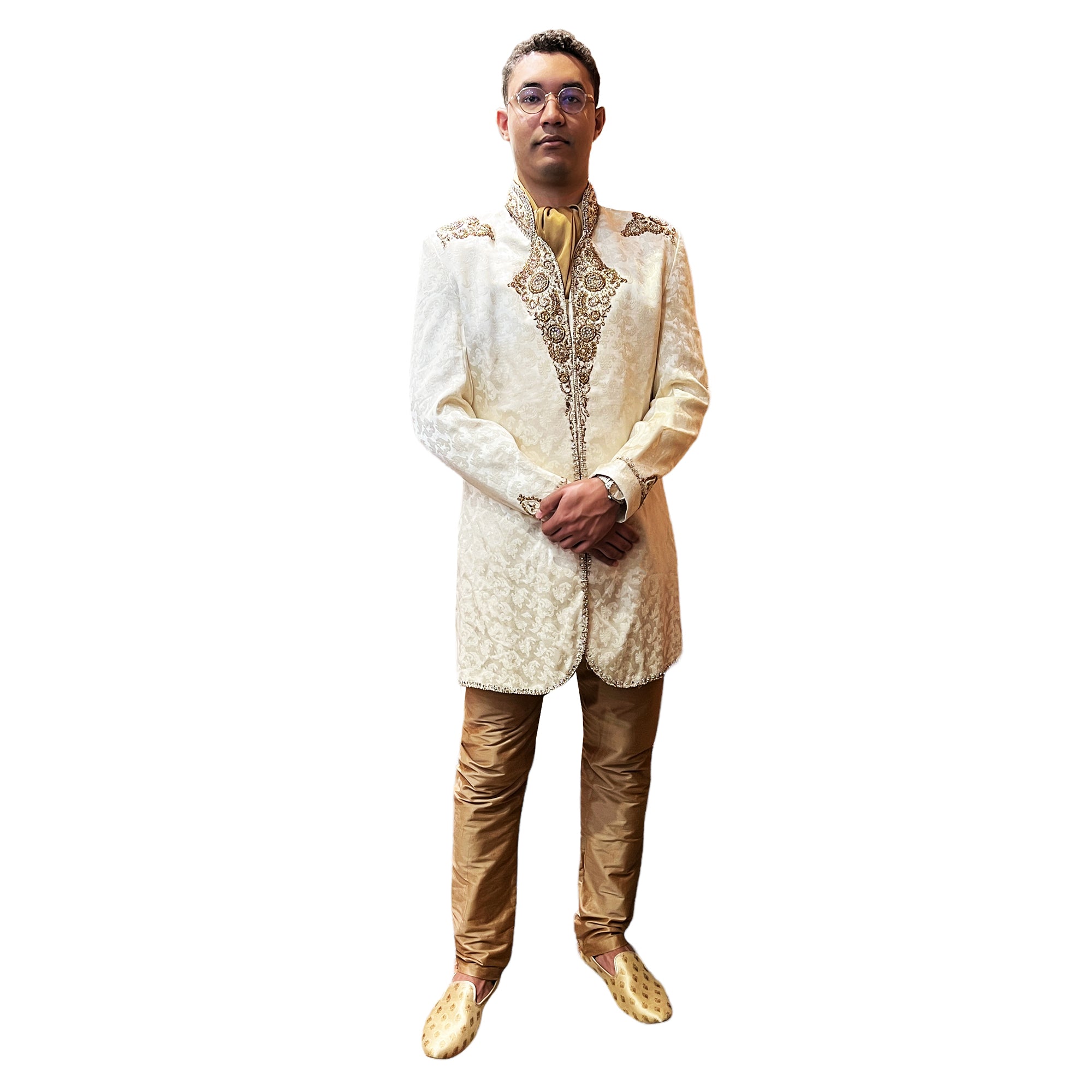 Ivory Satin Indowestern Sherwani - Vintage India NYC