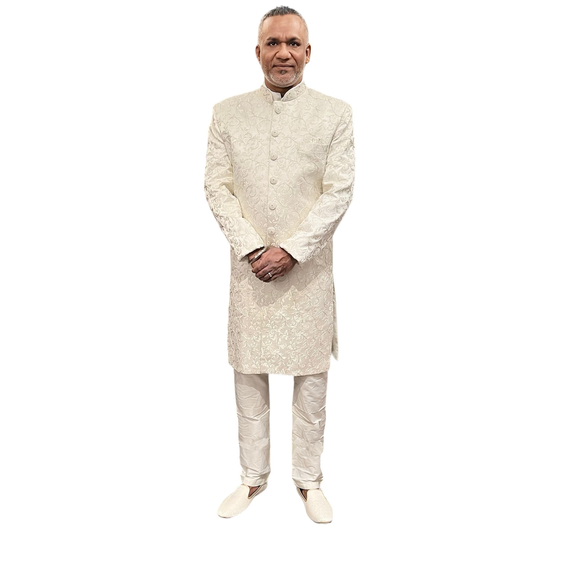 YD Ivory Heavy Embroidered Groom Sherwani - Vintage India NYC