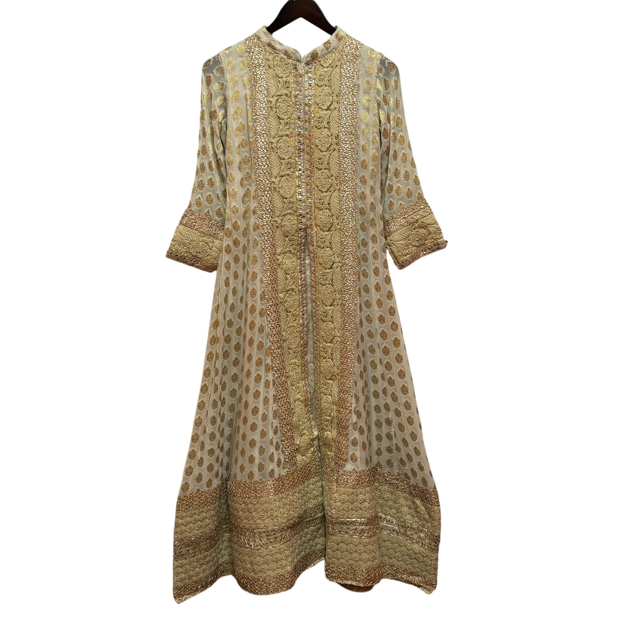 Ivory & Gold Georgette Anarkali-Size 36 - Vintage India NYC