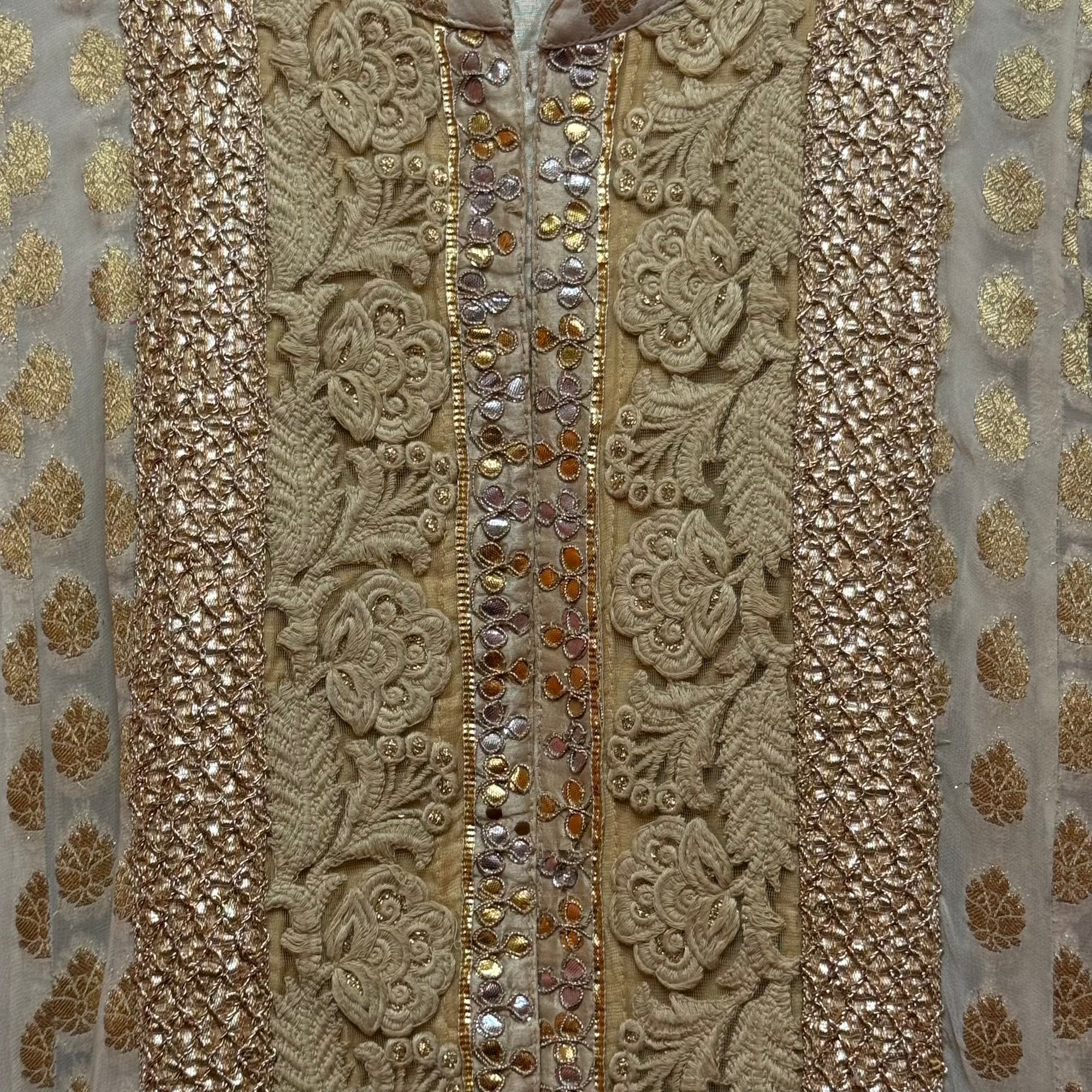 Ivory & Gold Georgette Anarkali-Size 36 - Vintage India NYC
