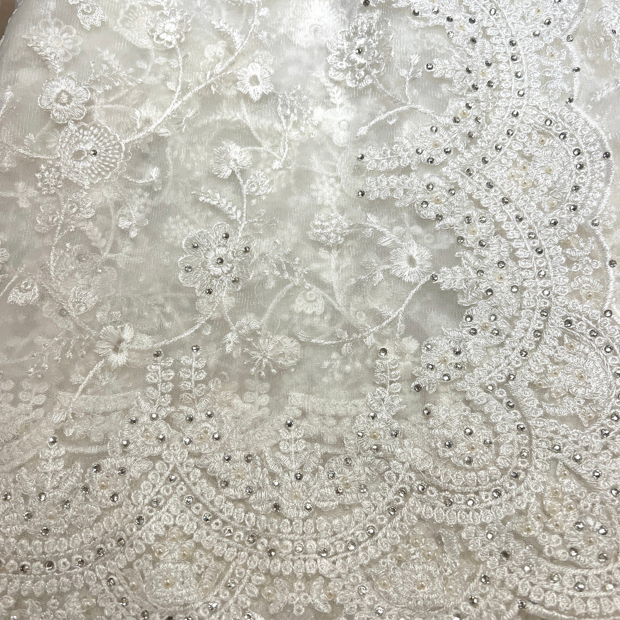 DT Ivory Net Saree - Vintage India NYC