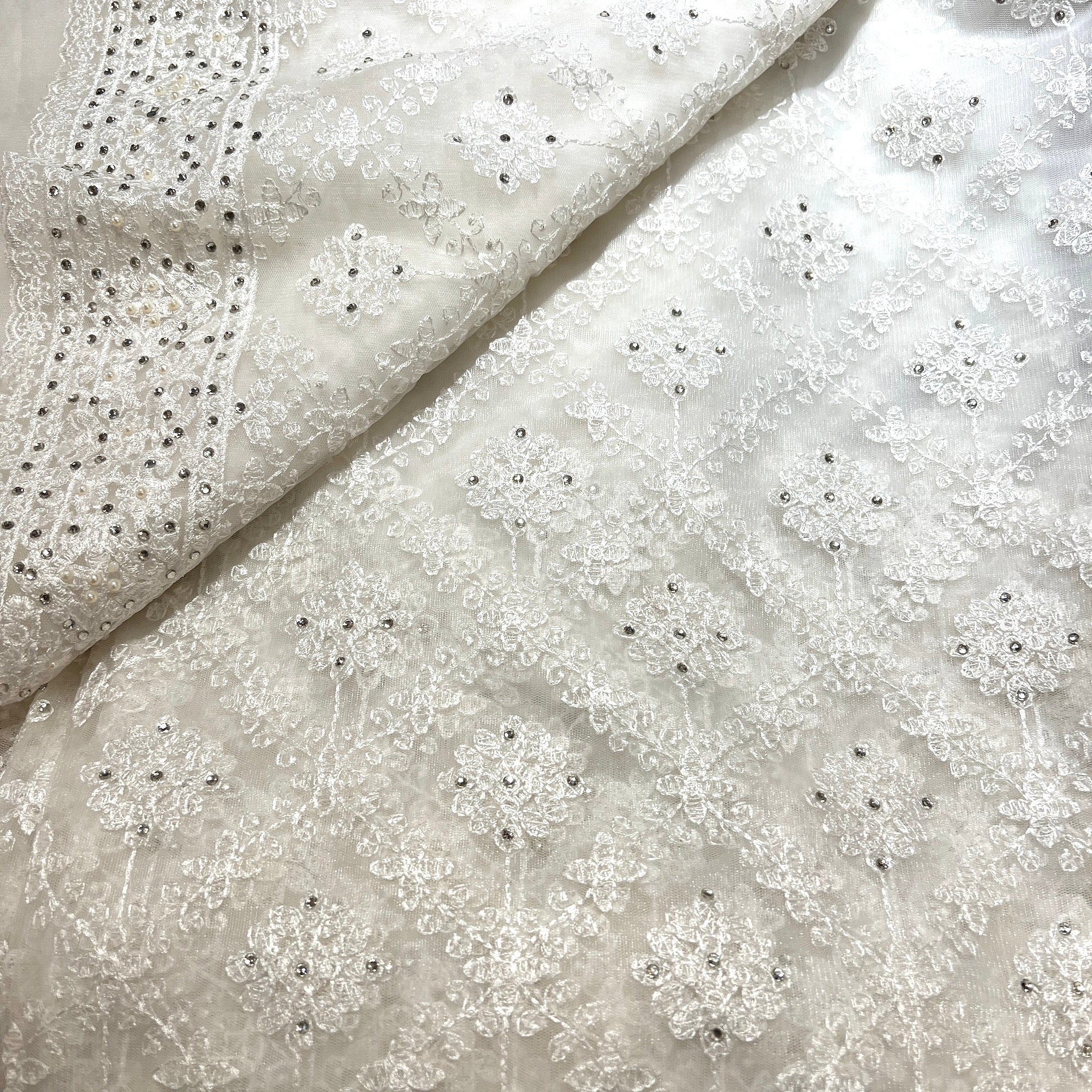 DT Ivory Net Saree - Vintage India NYC