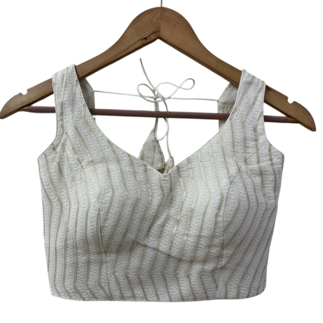 Ivory Sequin Choli Blouse-S - Vintage India NYC